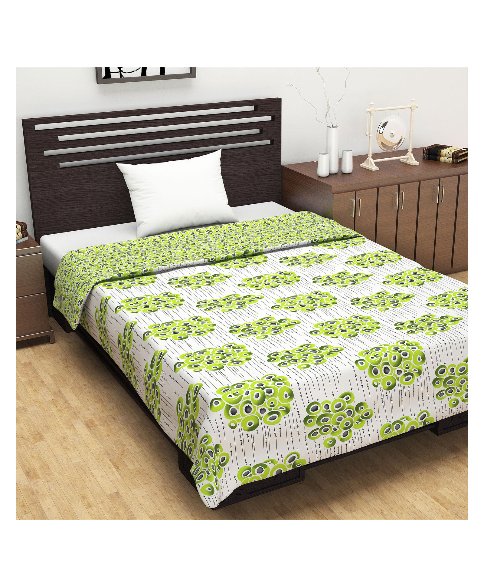 Divine Casa 120 GSM Microfiber Reversible Single Bed AC Dohar Floral Print - Green White-image-26