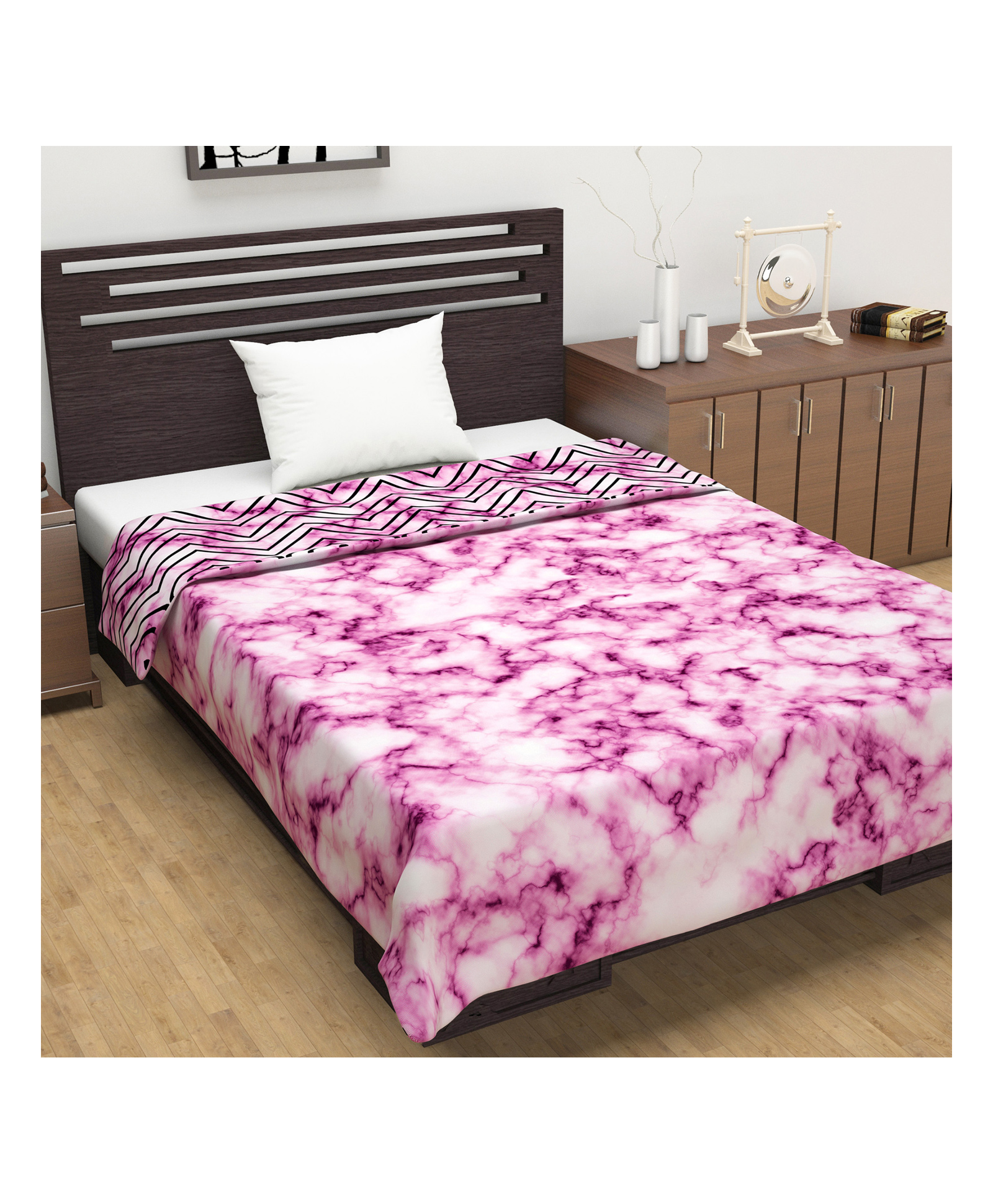 Divine Casa 120 GSM Microfiber Reversible Single Bed AC Dohar Abstract Print - Pink Black-image-24