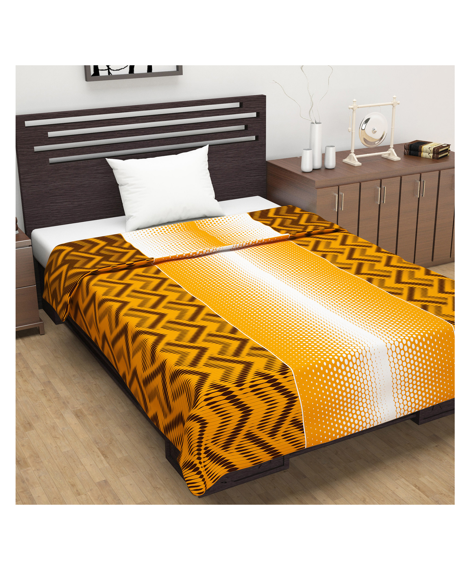 Divine Casa Microfiber Polyester Reversible 120 GSM Single Bed AC Dohar Floral Print - Black Yellow-picture-37