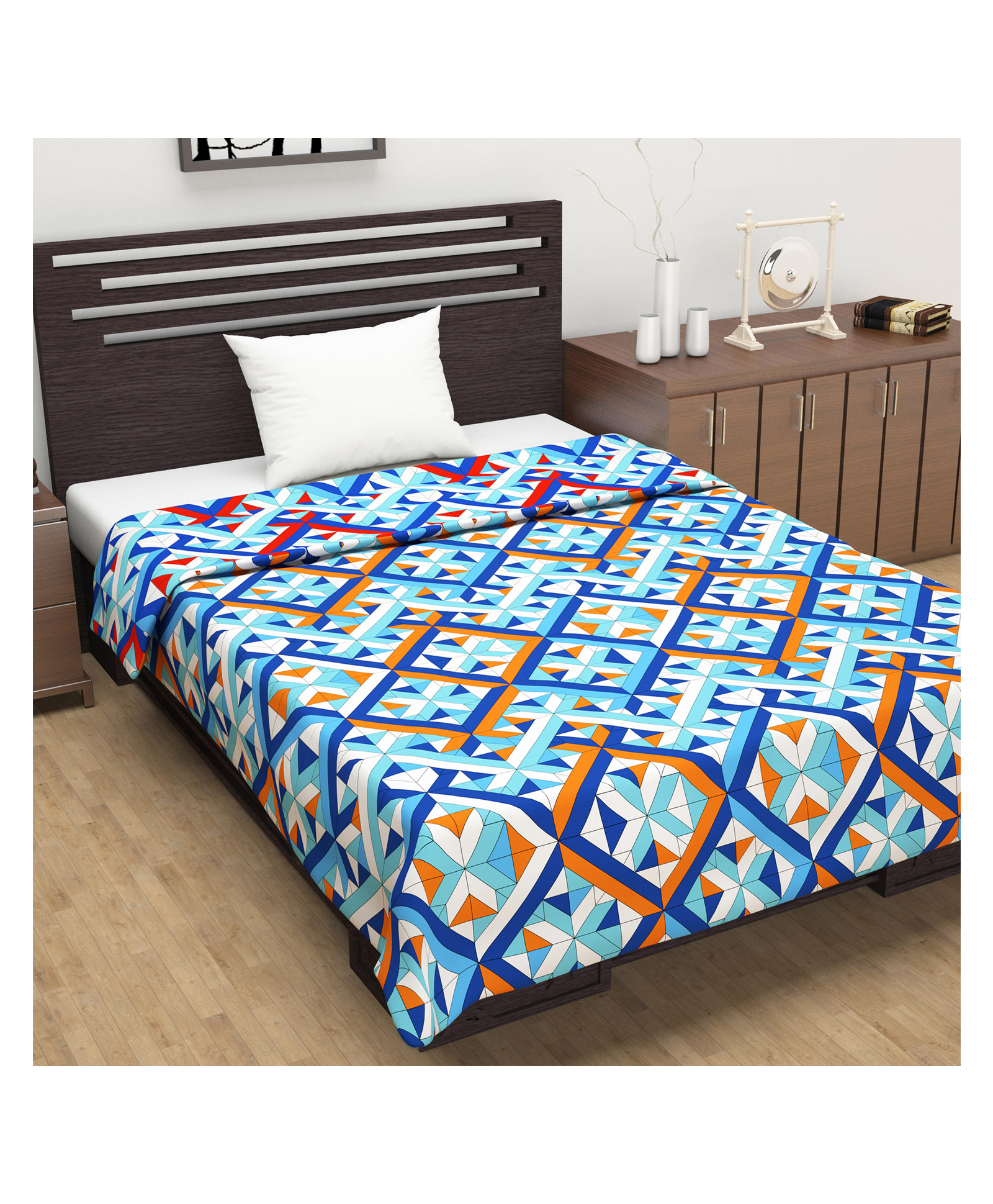 Divine Casa Microfiber Polyester Reversible 120 GSM Single Bed AC Dohar Geometric Print - Blue Orange-image-17