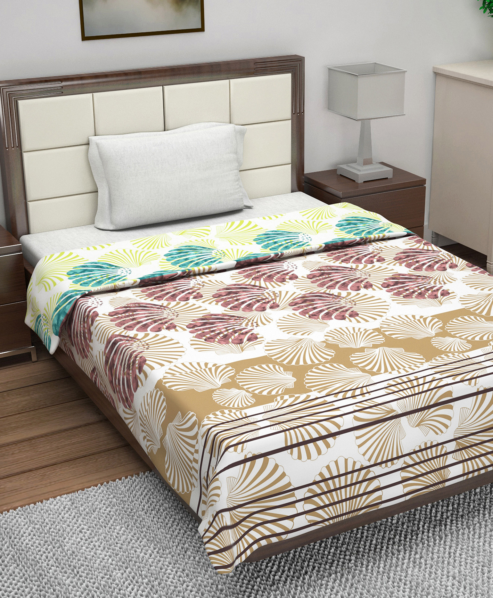 Divine Casa Cotton Reversible 120 GSM Single Bed AC Dohar Floral Print - Brown Green-picture-39