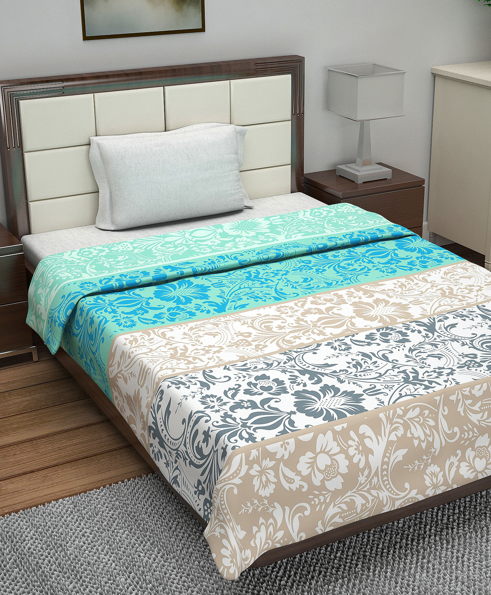 Divine Casa Cotton 120 GSM Single Bed AC Dohar Floral Print - Blue-picture-40