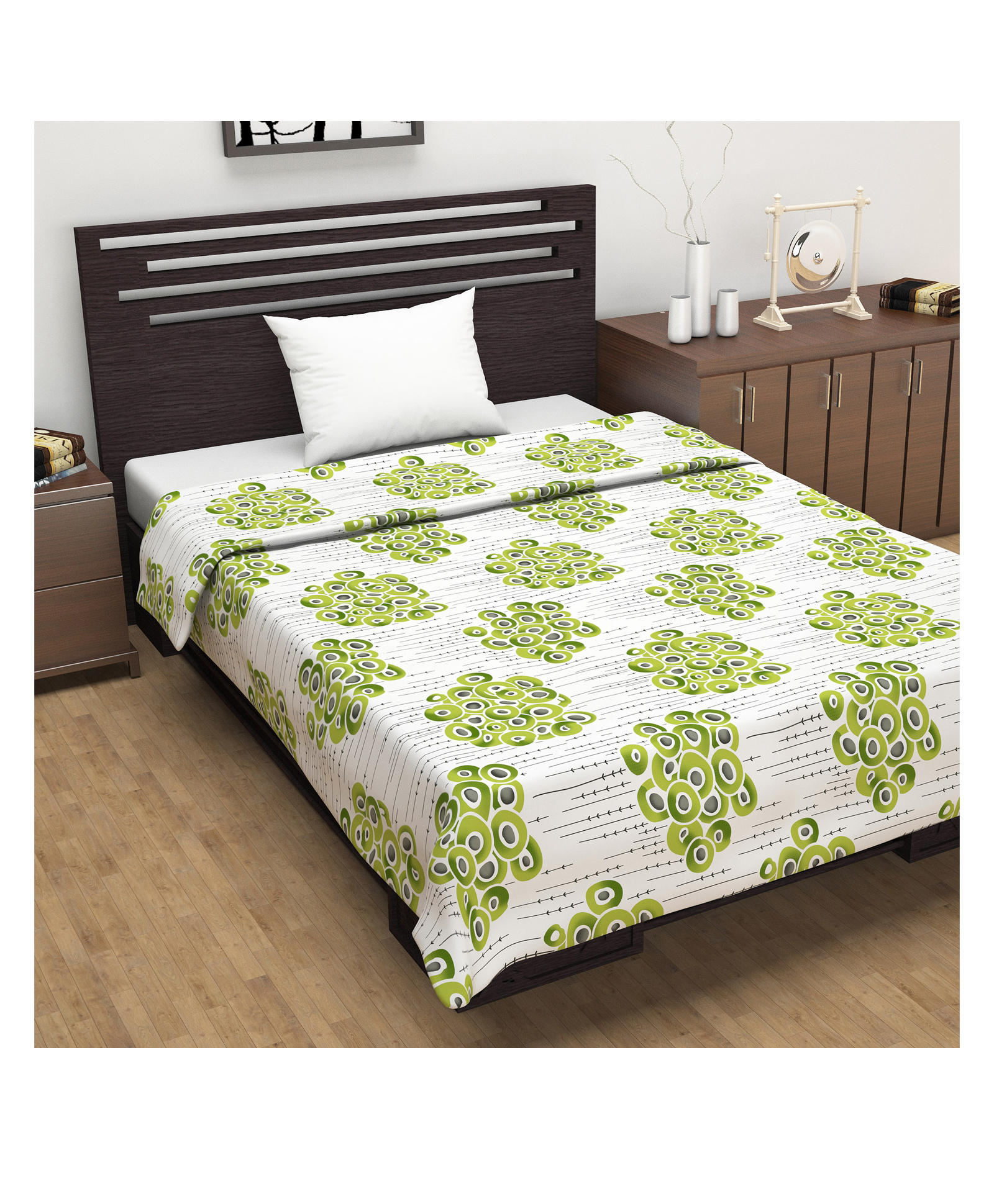 Divine Casa Cotton 120 GSM Single Bed AC Dohar Floral Print - Green White-picture-42