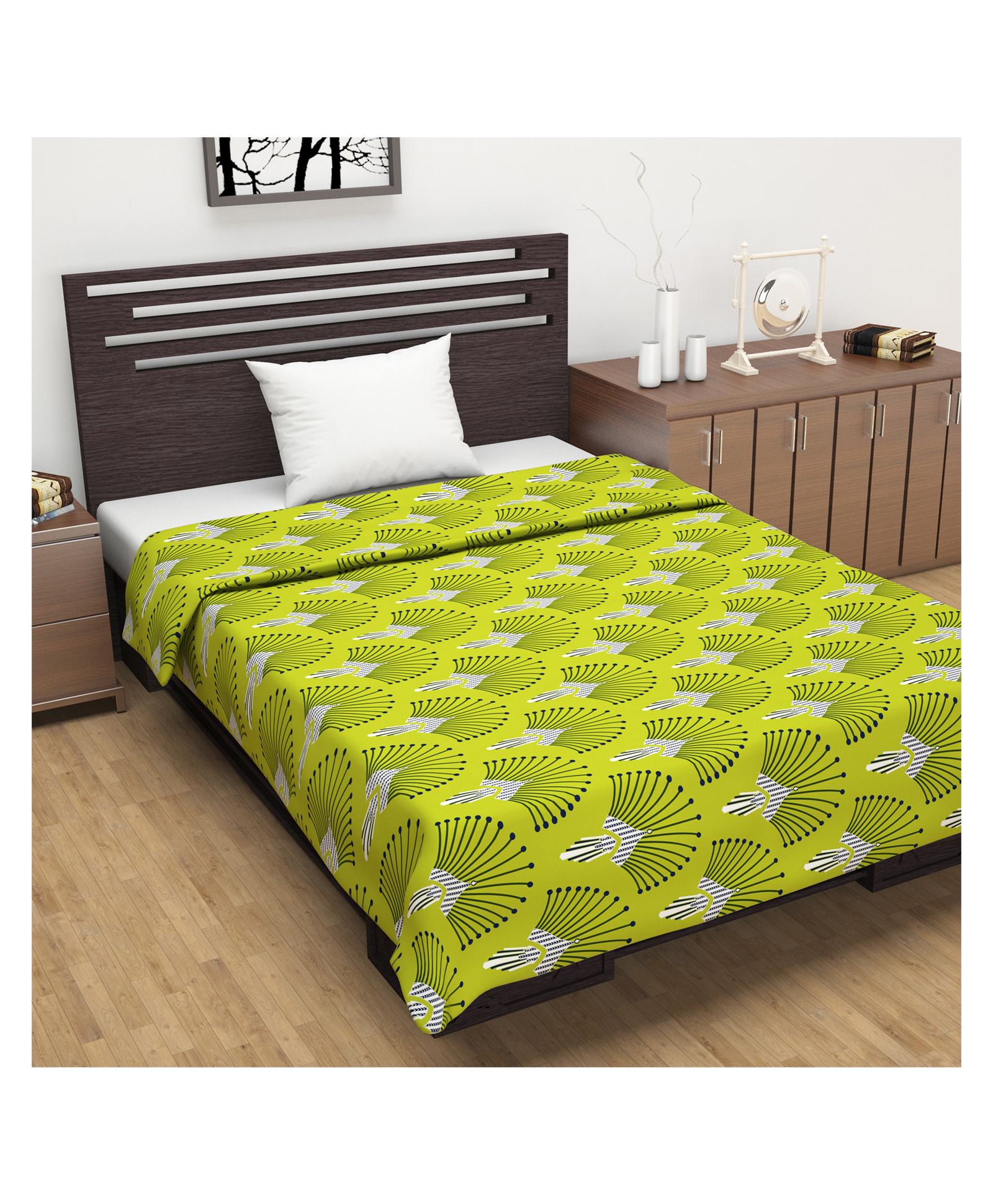 Divine Casa Cotton 120 GSM Single Bed AC Dohar Abstract Print - Olive Green Blue-picture-43