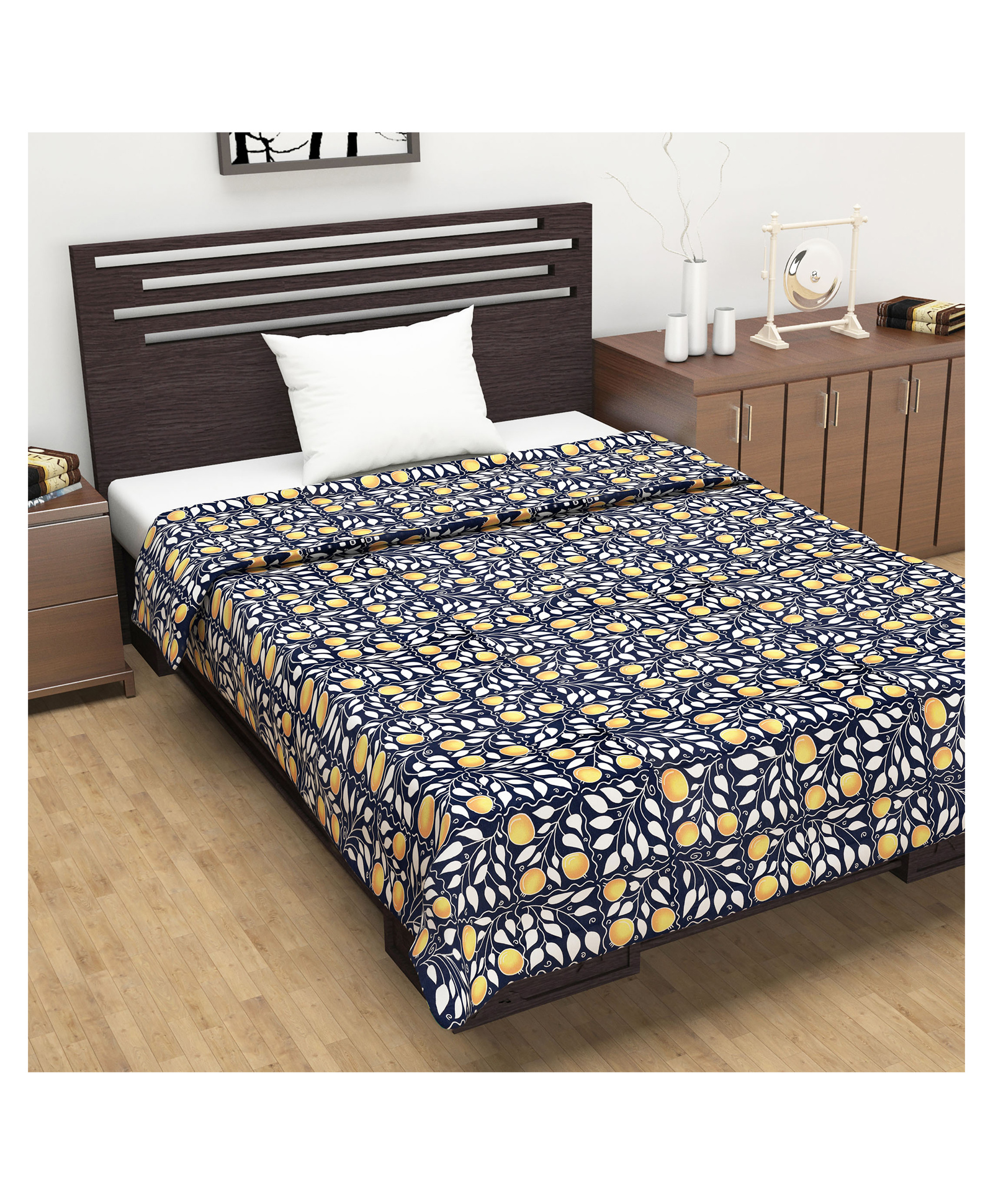Divine Casa Cotton 120 GSM Single Bed AC Dohar Abstract Print - Navy Blue Yellow-image-21