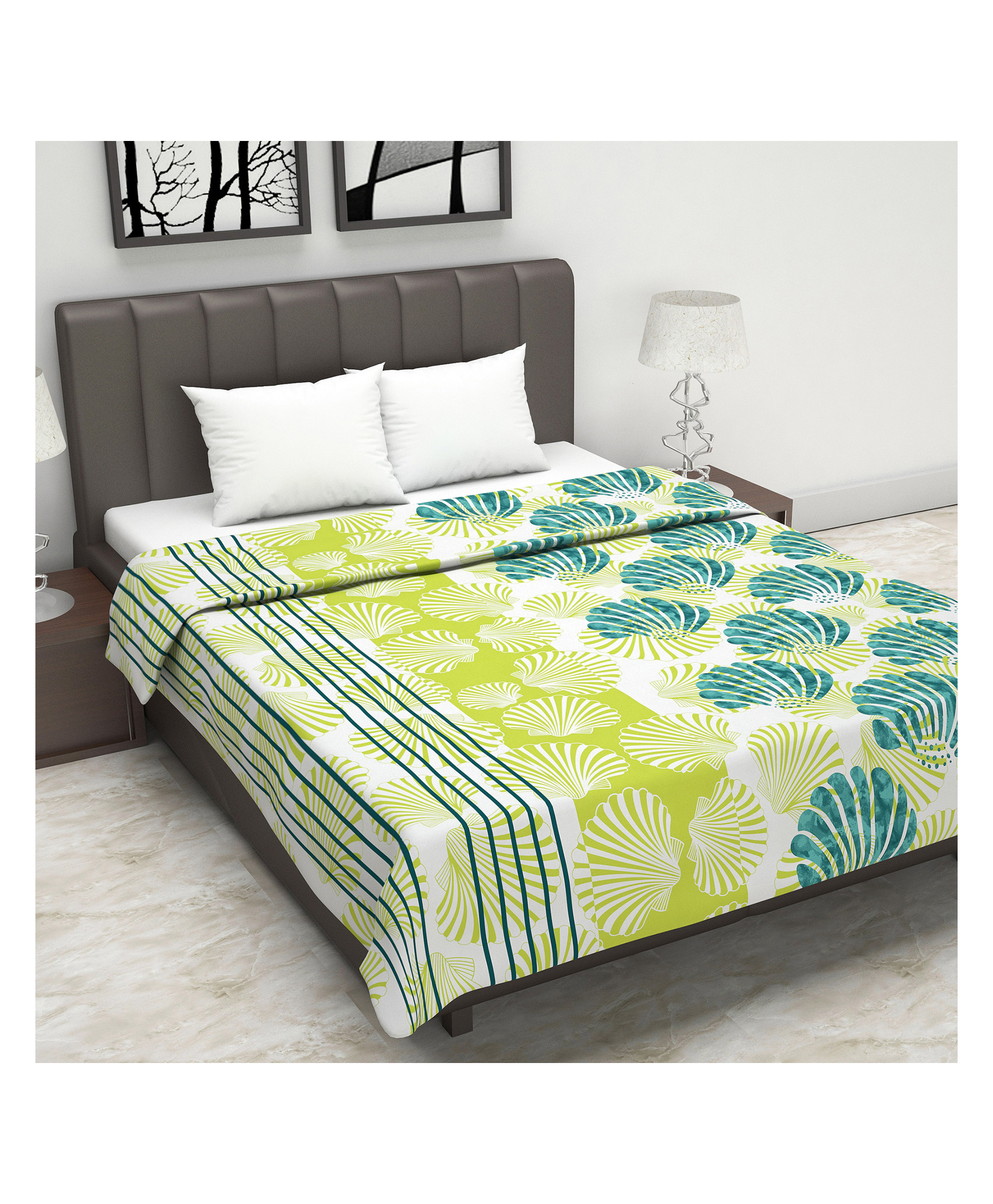 Divine Casa Cotton 120 GSM Double Bed AC Dohar Geometric Print - Green-picture-34