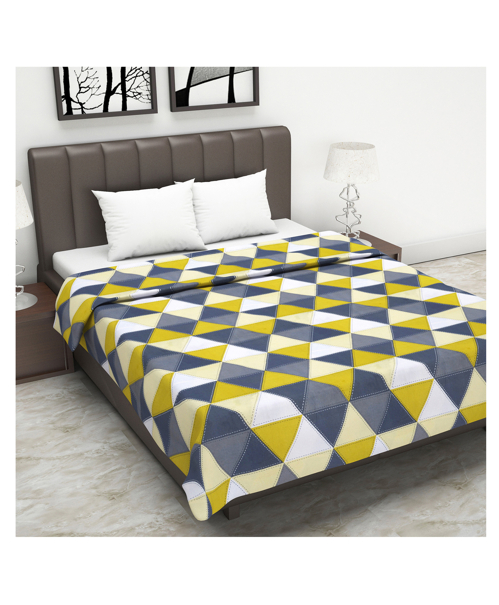Divine Casa Cotton 120 GSM Abstract Print Double Bed AC Dohar - Grey and Yellow-picture-36