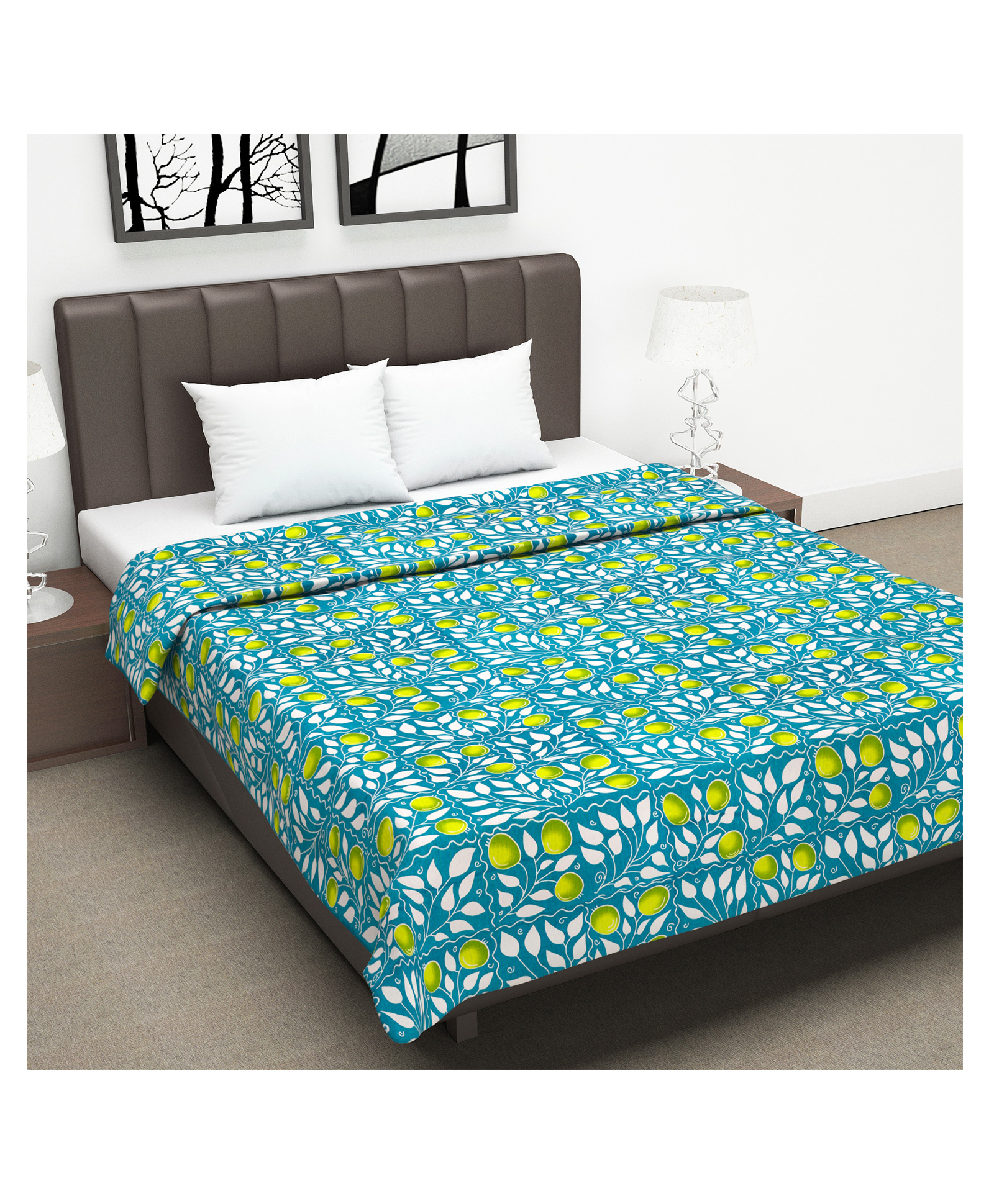 Divine Casa Cotton 120 GSM Floral Print Double Bed AC Dohar - Green-picture-35
