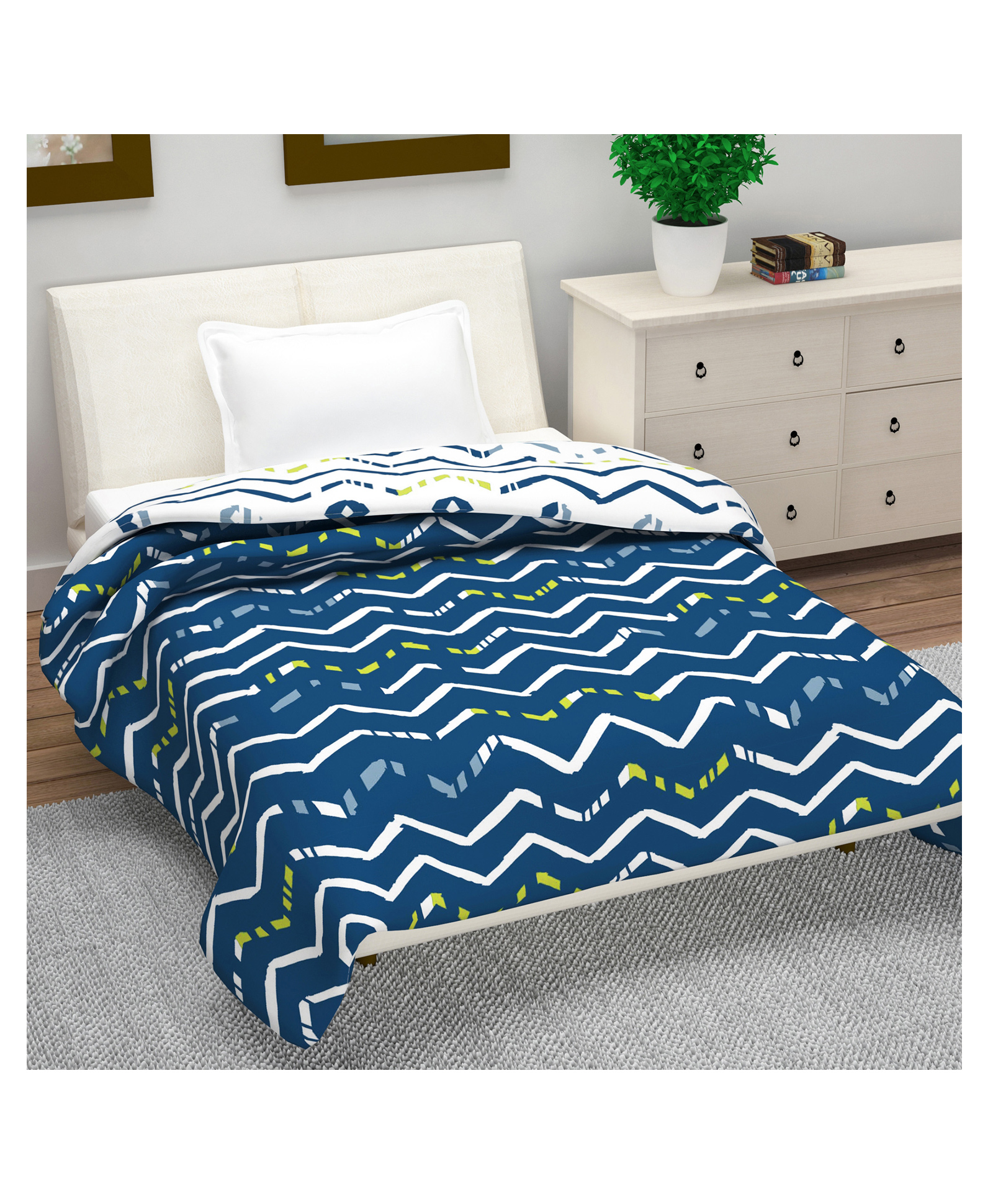 Divine Casa Microfiber 120 GSM Reversible Single Bed AC Dohar Geometric Print - Blue White-picture-35