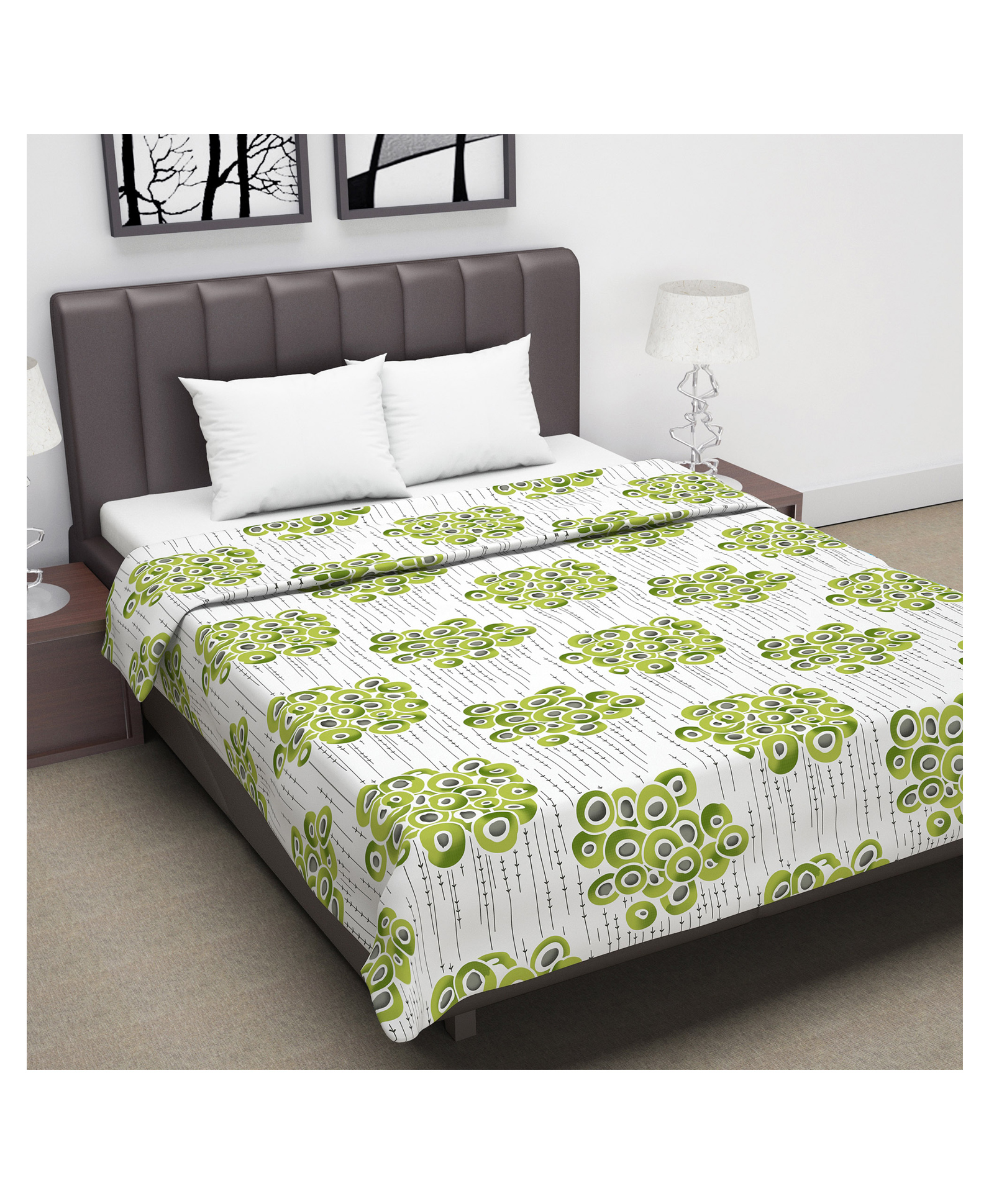 Divine Casa 100% Cotton 120 GSM Reversible Double Bed AC Dohar Floral Print - Green Grey-image-26