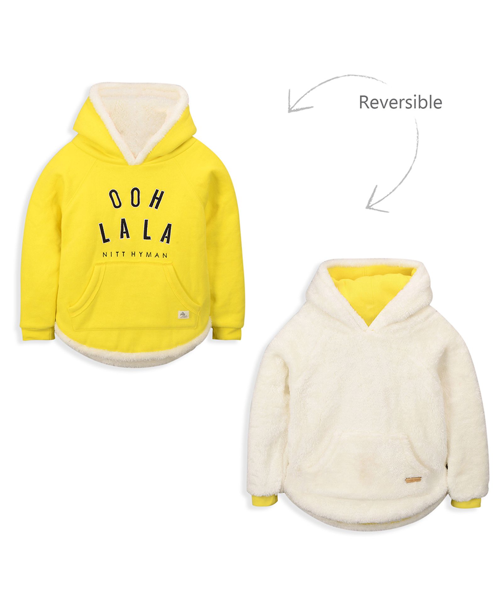 Cherry Crumble By Nitt Hyman Full Sleeves Reversible Hooded Sweatshirt - Yellow & White-picture-18