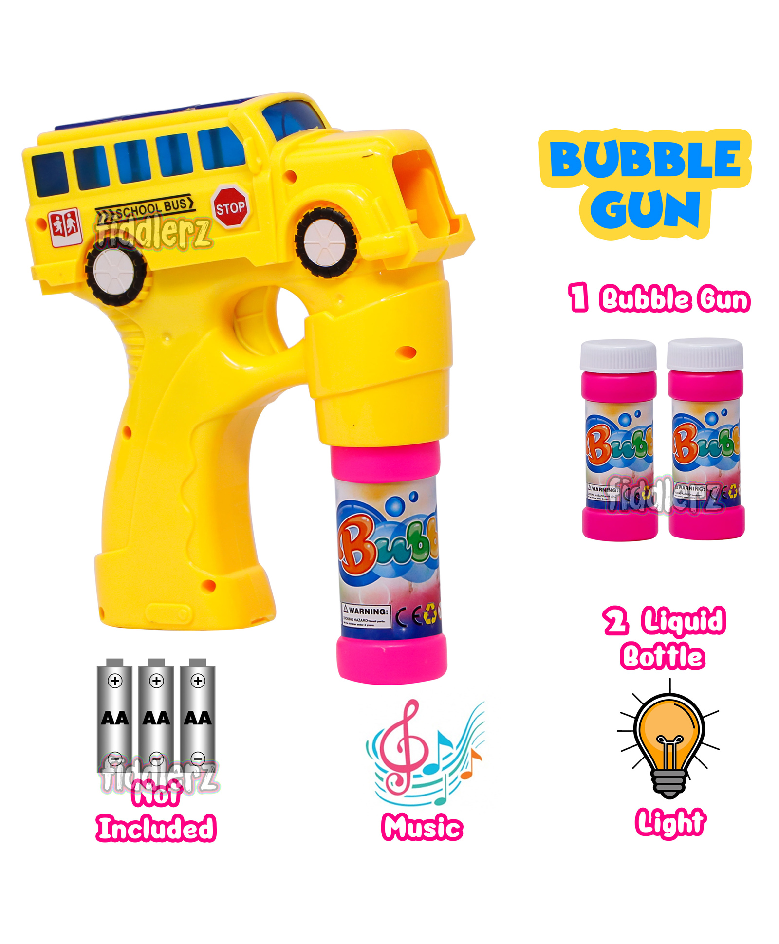 Fiddlerz School Bus Bubble Shooter Gun With Sounds And Music - Yellow-image-27