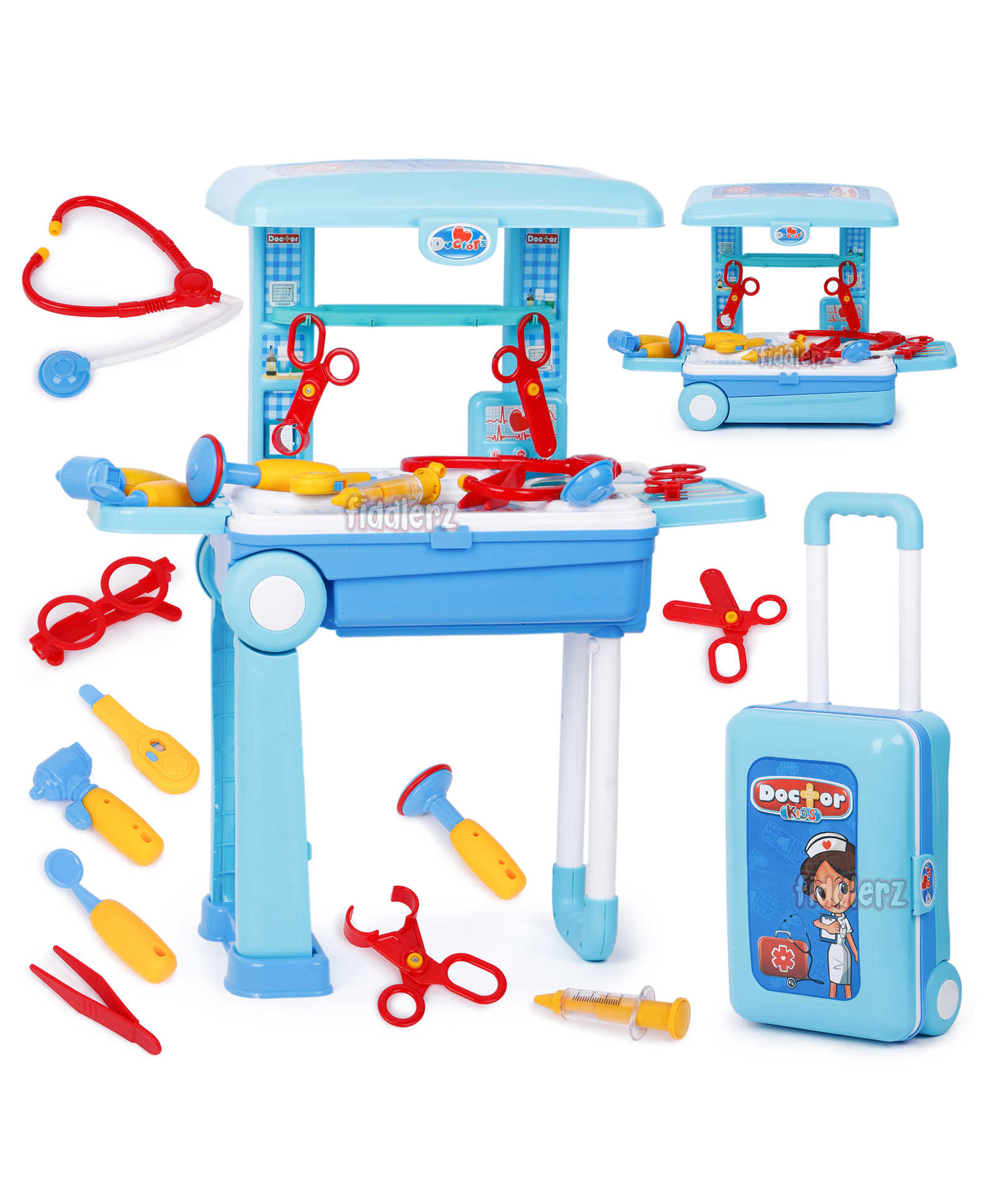Fiddlerz Doctor Set Role Play Toy with Convertible Suitcase 14 Pieces - Blue-image-21