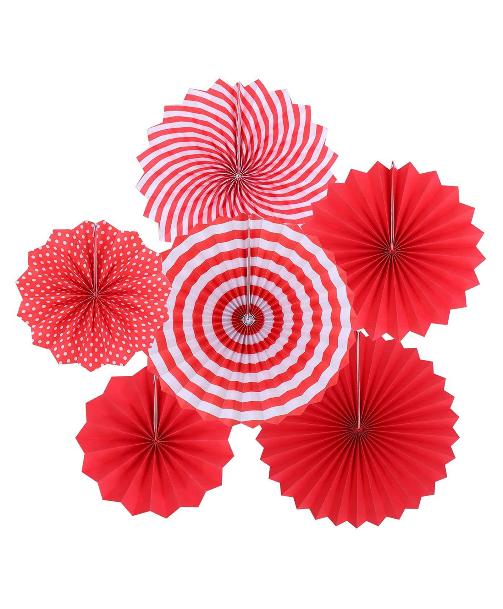 Johra Polka Dot Stripes Decoration Party Fans Red - Pack of 6-picture-19