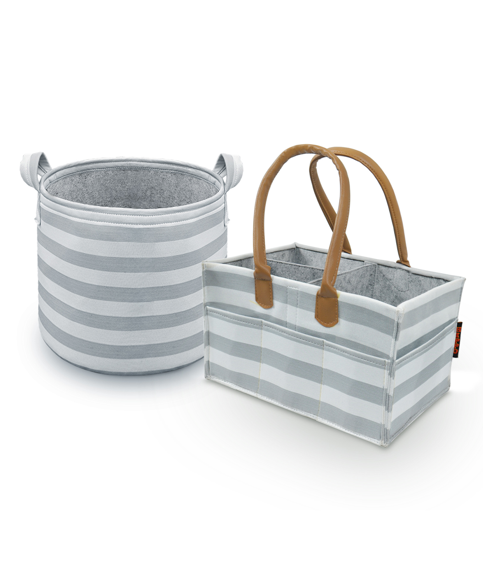 Hippo Diaper Bag Caddy with Toy Bin Striped - Grey-image-43