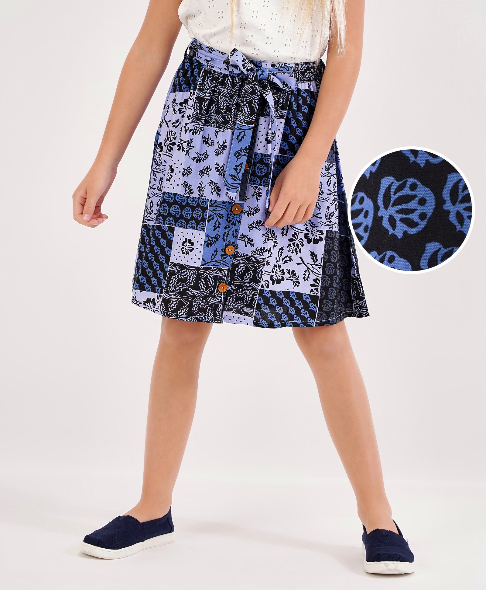 Primo Gino Above Knee Length Skirt Floral Print - Indigo Blue-picture-37