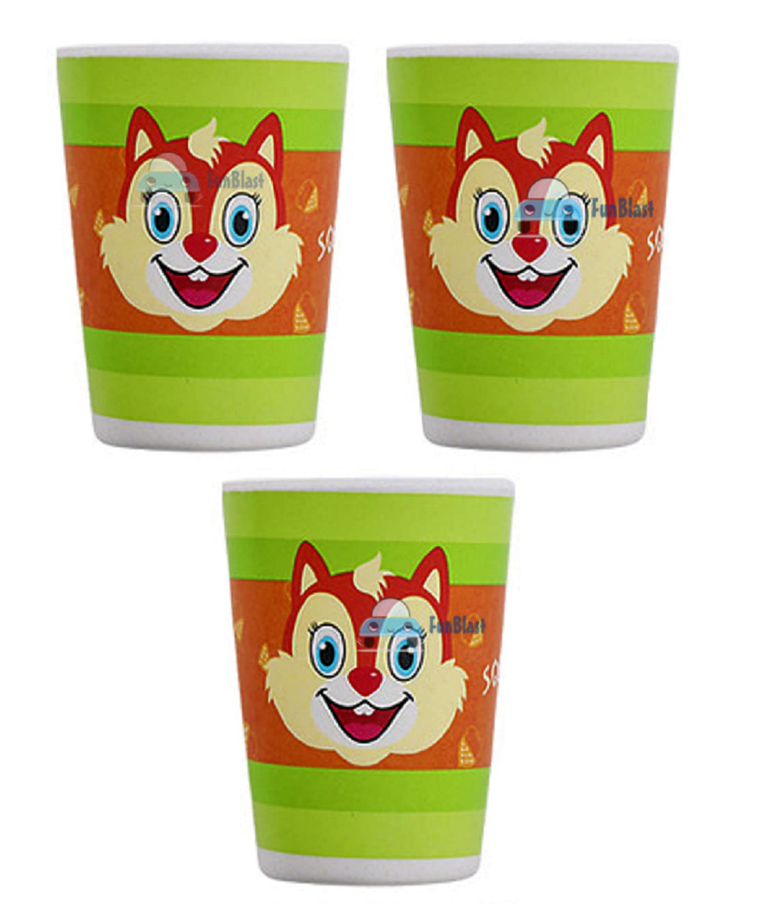 FunBlast Squirrel Design Bamboo Fibre Glass Green Pack of 3  - 380 ml Each-picture-11