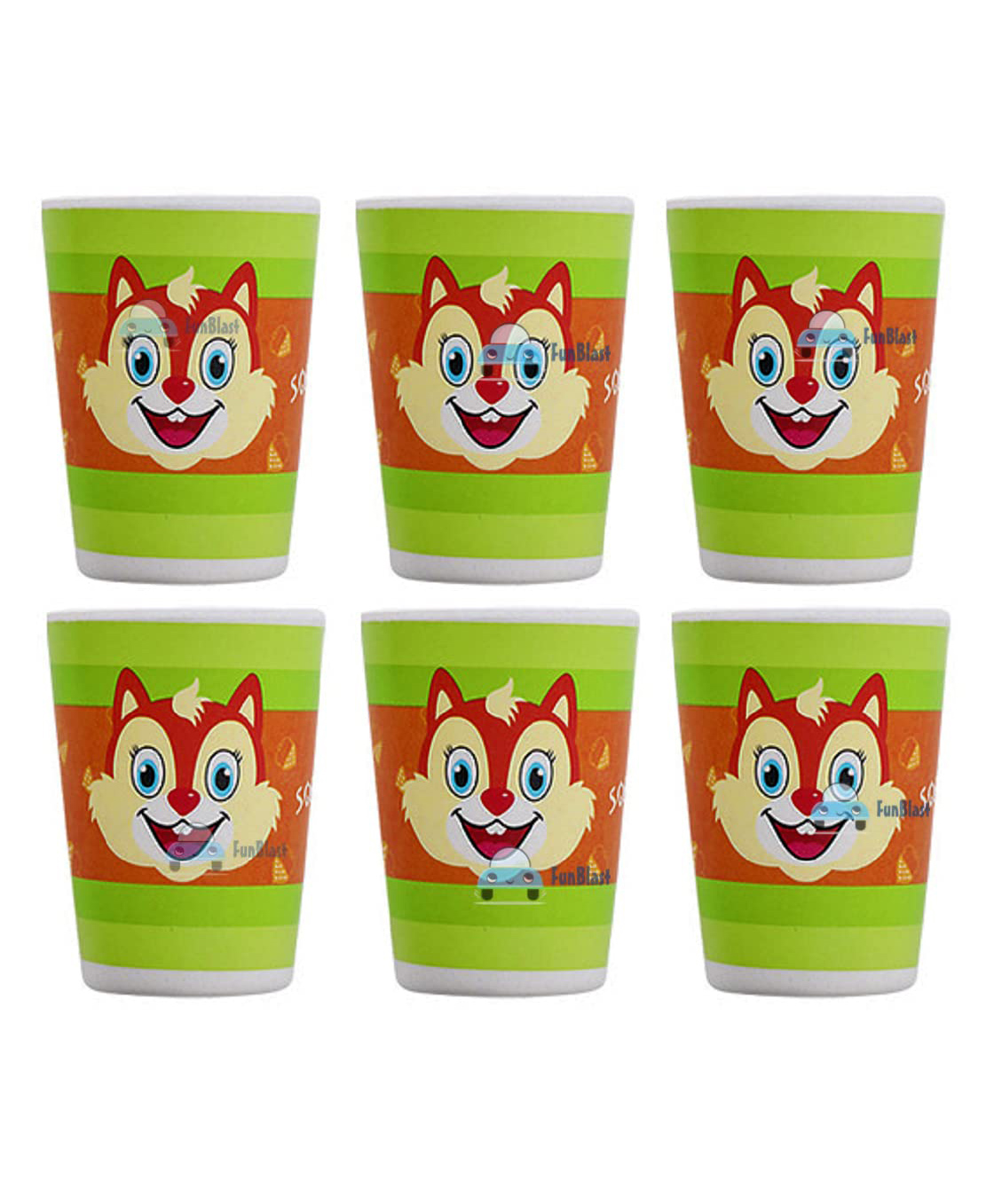 FunBlast Squirrel Design Bamboo Fibre Glass Green Pack of 6 - 380 ml Each-picture-15
