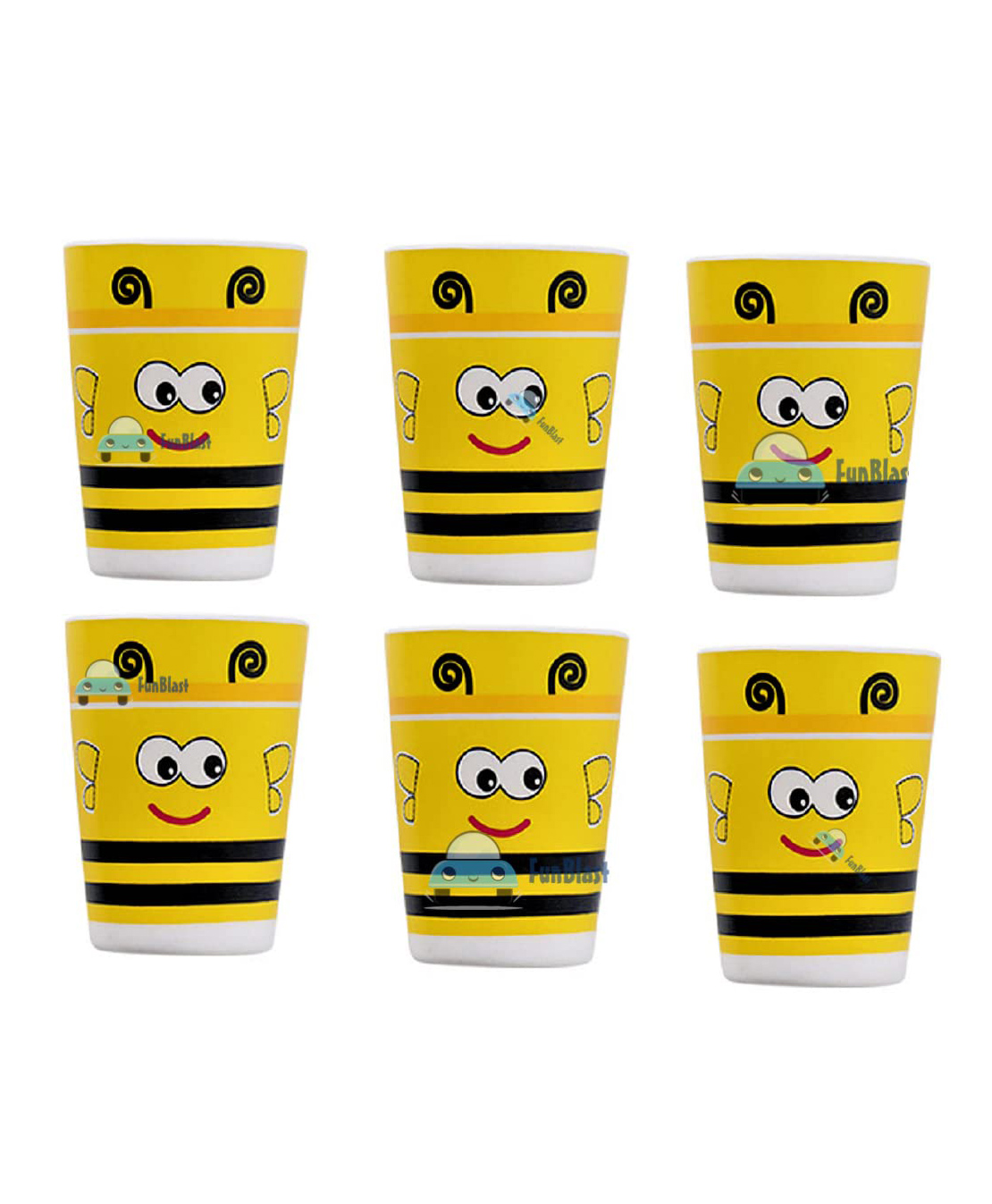 FunBlast Bamboo Fiber Glasses Bee Design Pack of 6 Brown - 380 ml Each-image-36