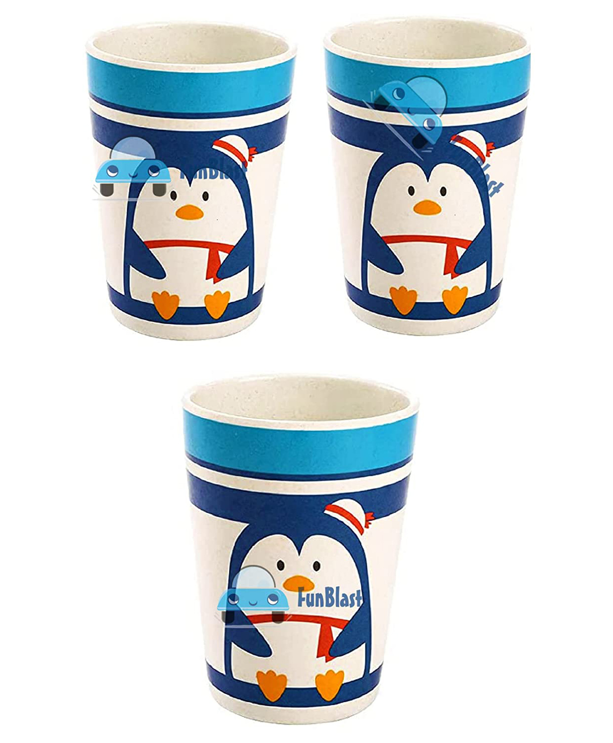 FunBlast Penguin Design Bamboo Fiber Glasses Pack of 3 Multicolour - 380 ml each-picture-27