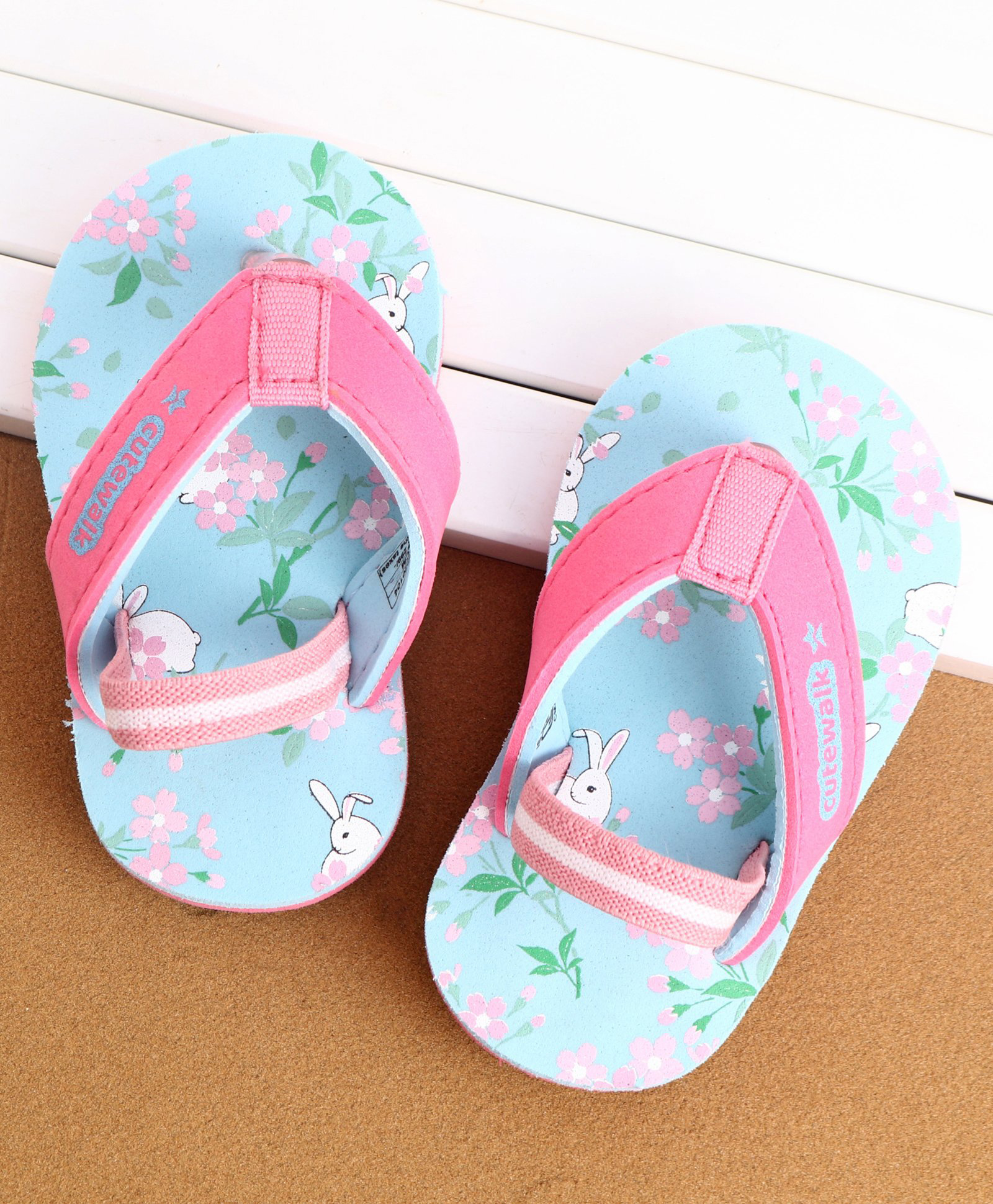 Cute Walk by Babyhug Flip Flops With Back Strap Floral Print - Sky Blue-image-19
