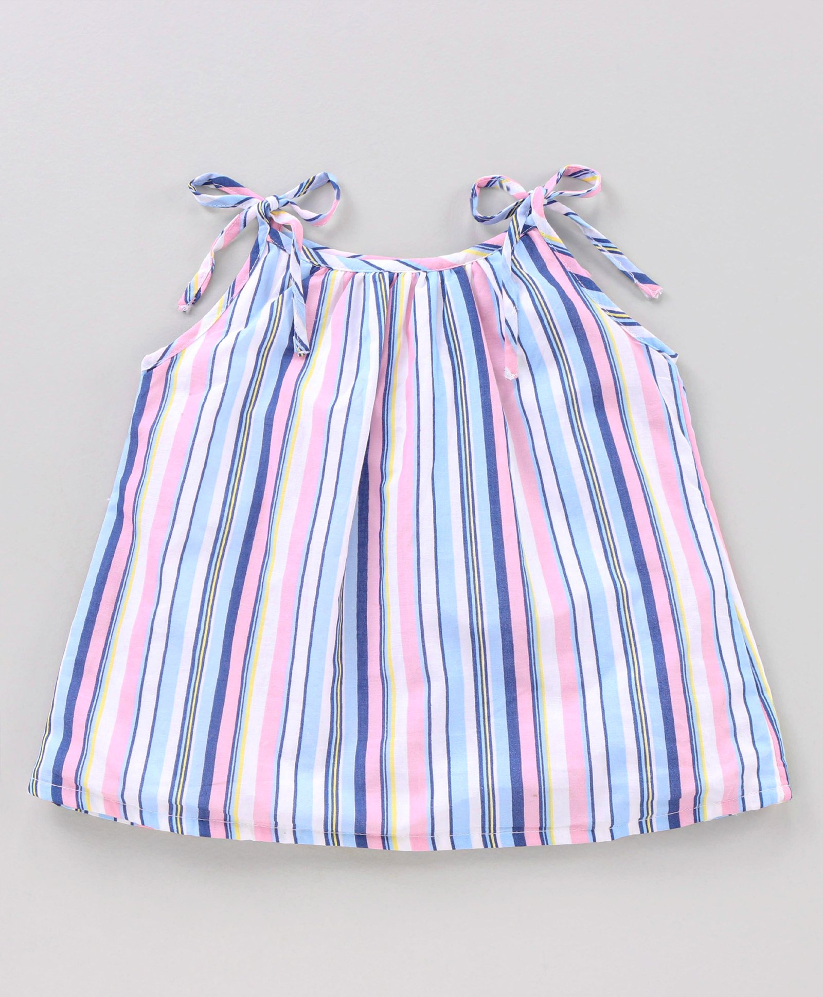 Babyhug Singlet Sleeves Cotton Cambric Printed Striped Woven Top - Multicolour-image-24