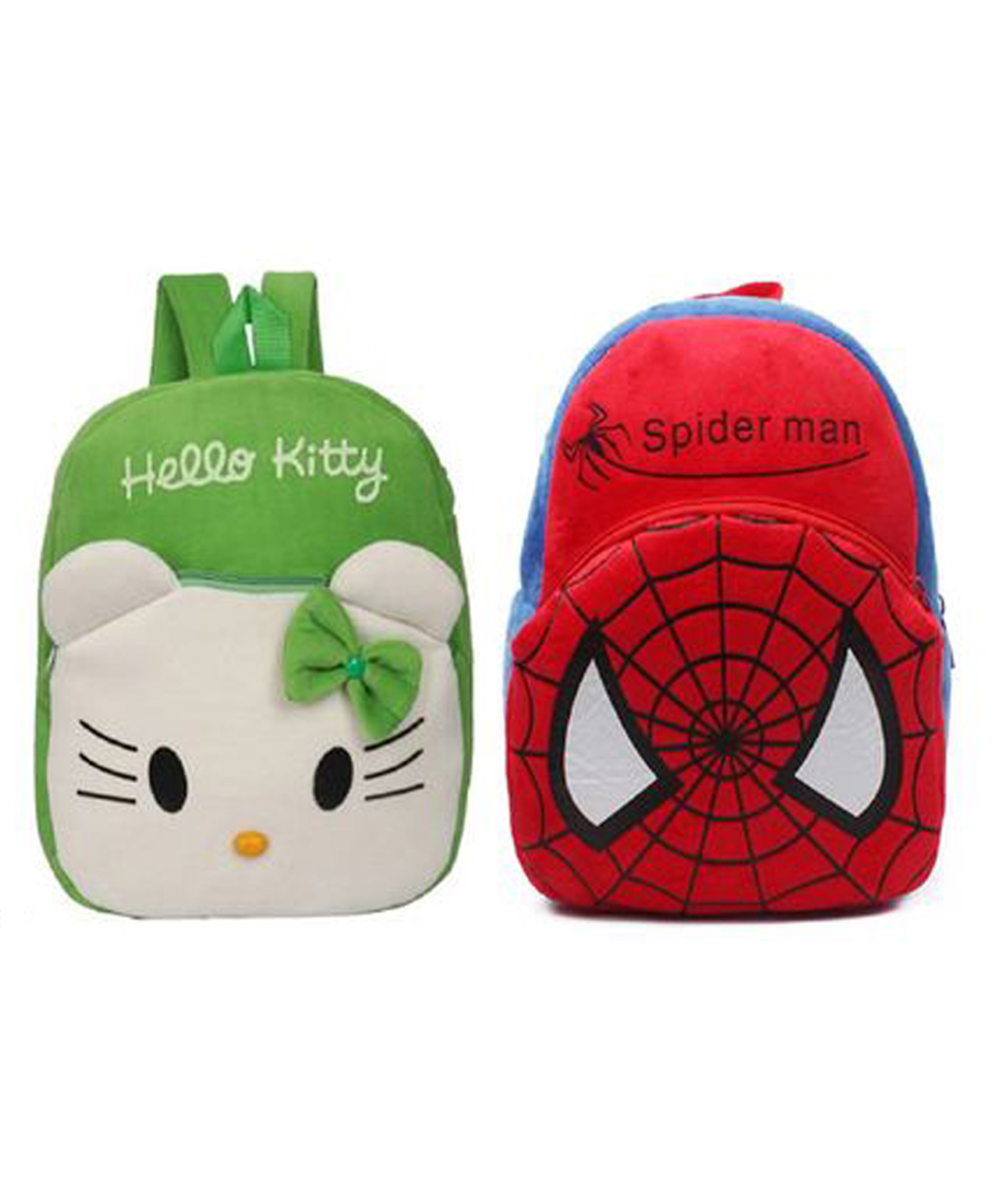 PROERA Hello Kitty & Spiderman Kids School Bag Soft Plush Green Red Pack of  2 - Height 12 Inches Online in India, Buy at Best Price from  -  10709048