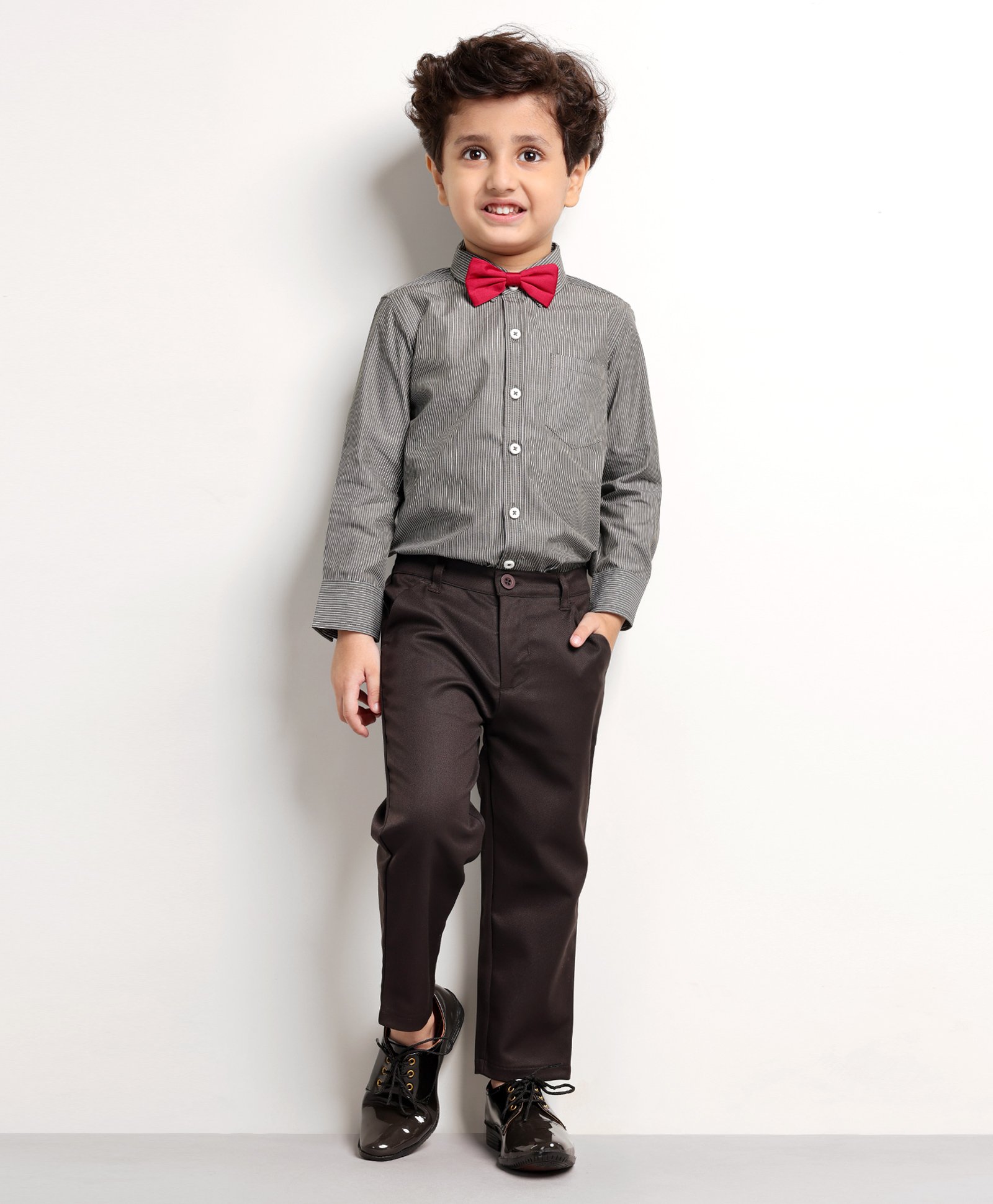 Babyhug Full Sleeves Shirt & Trouser with Bow - Grey-image-26