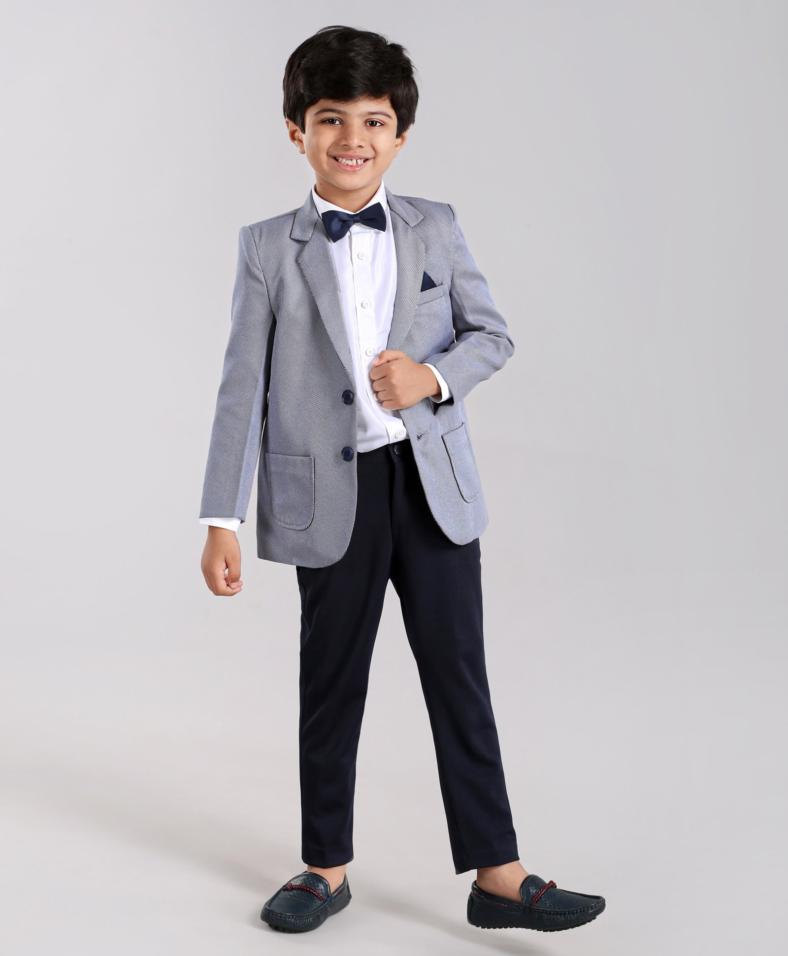 Babyhug Full Sleeves 3 Piece Party Suit With Bow - Light Blue-image-4