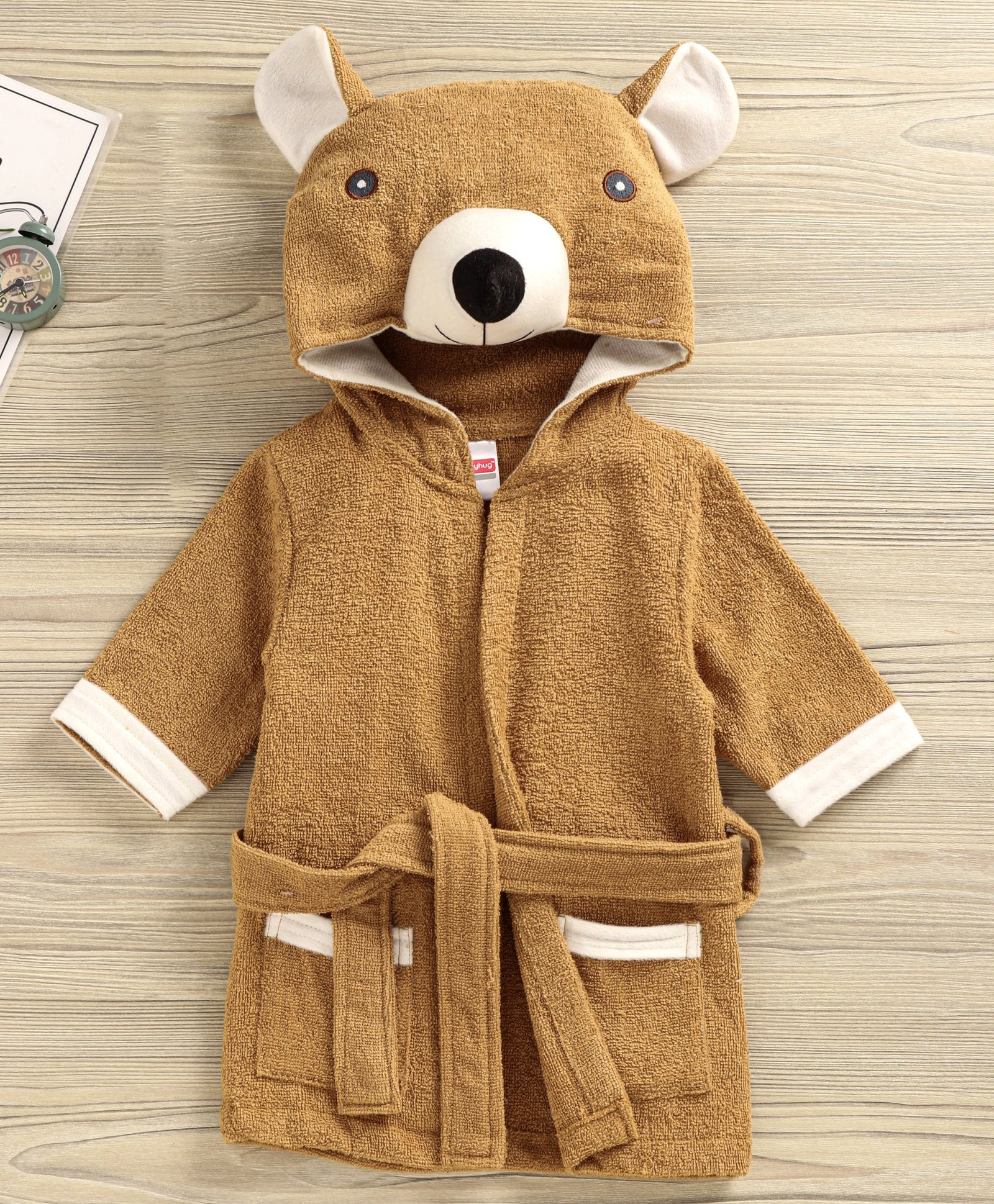 Babyhug 3/4th Sleeves Animal Hooded Bath Robe - Brown-image-14