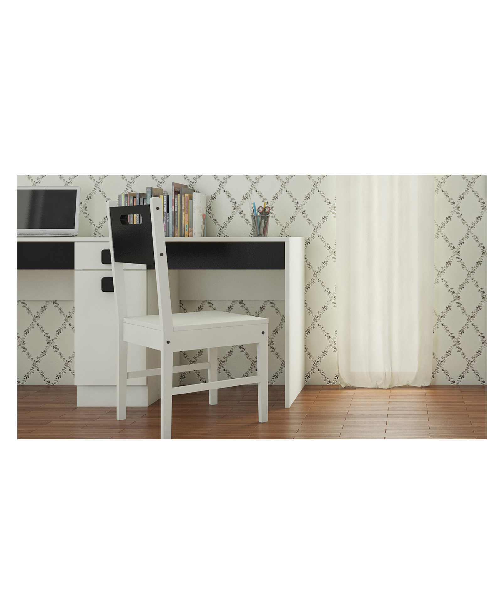Adona Mystica Solid Teak Wood Study Chair - Black White-image-3