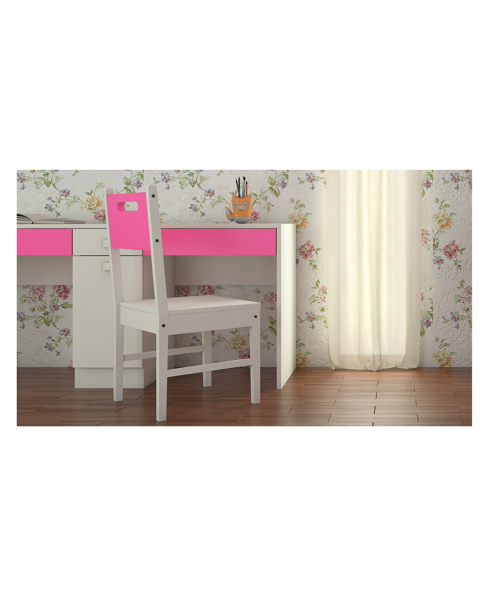 Adona Mystica Solid Teak Wood Study Chair - Pink White-image-7