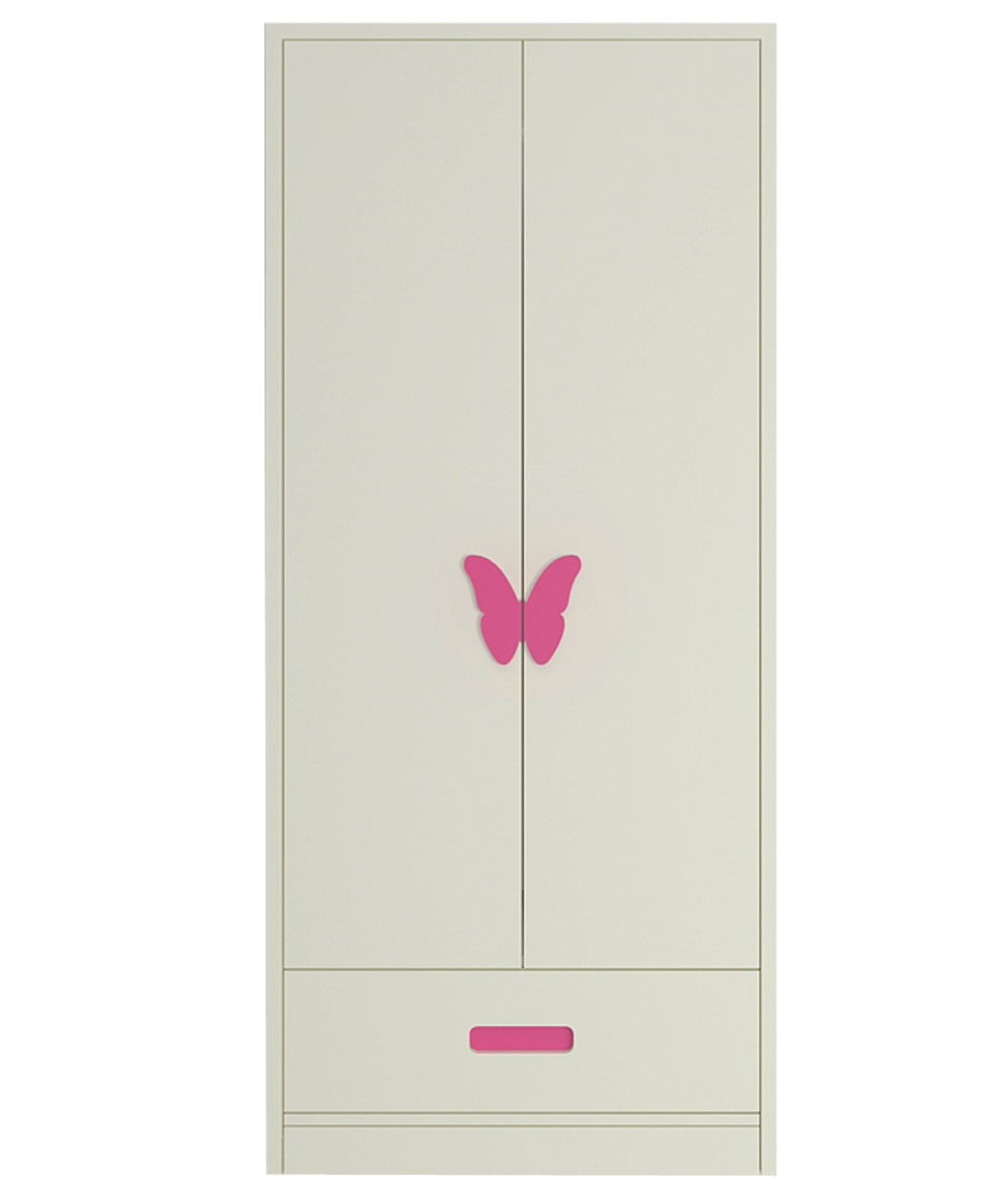 Adona Palencia Kids Wardrobe Cwith Drawer and Butterfly Handles - White Pink