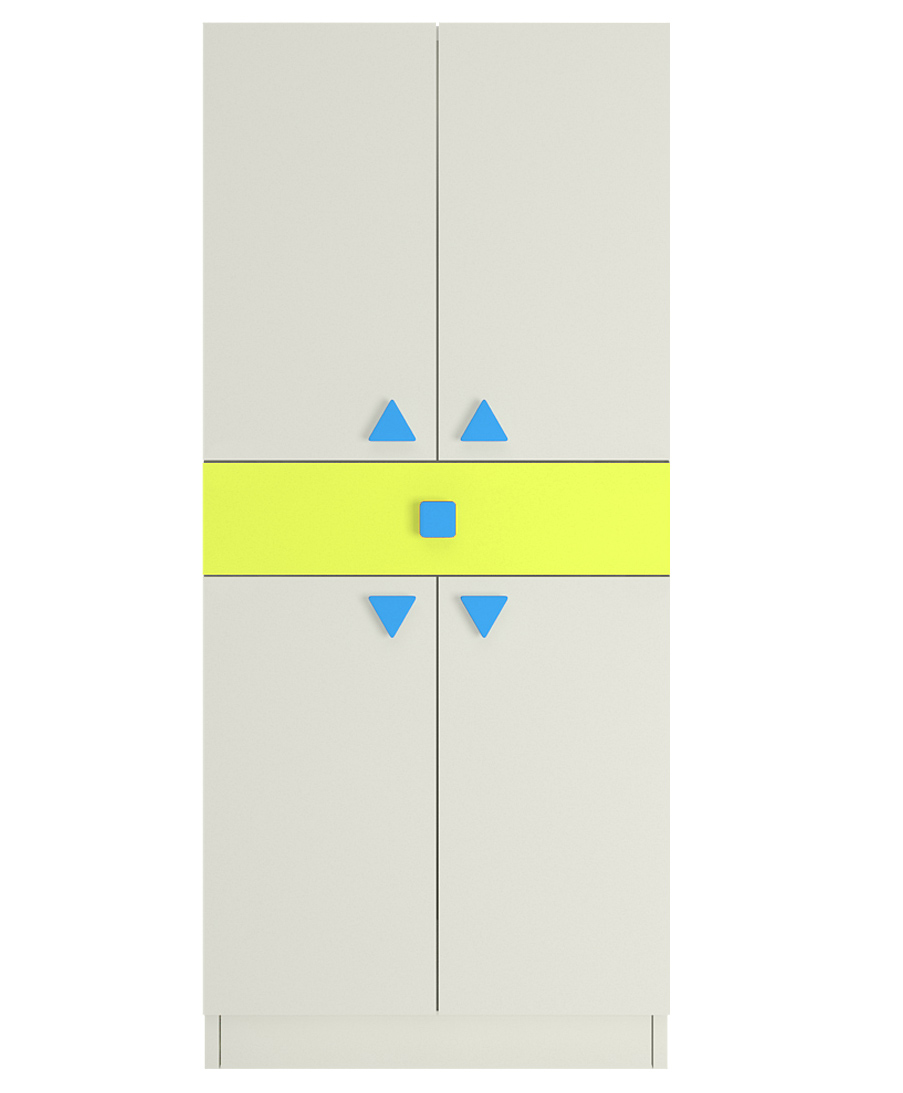 Adona Stella 2 Door Wardrobe With Drawer Bottom Hang And Triangle Shaped Knobs - Blue Lime Yellow-image-5