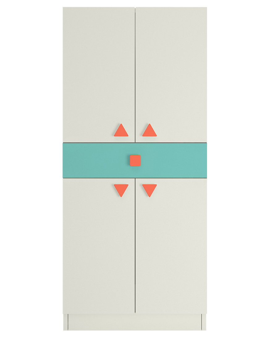 Adona Stella 2 Door Wardrobe With Drawer Bottom Hang And Triangle Shaped Knobs - Orange Misty Turquoise-image-35