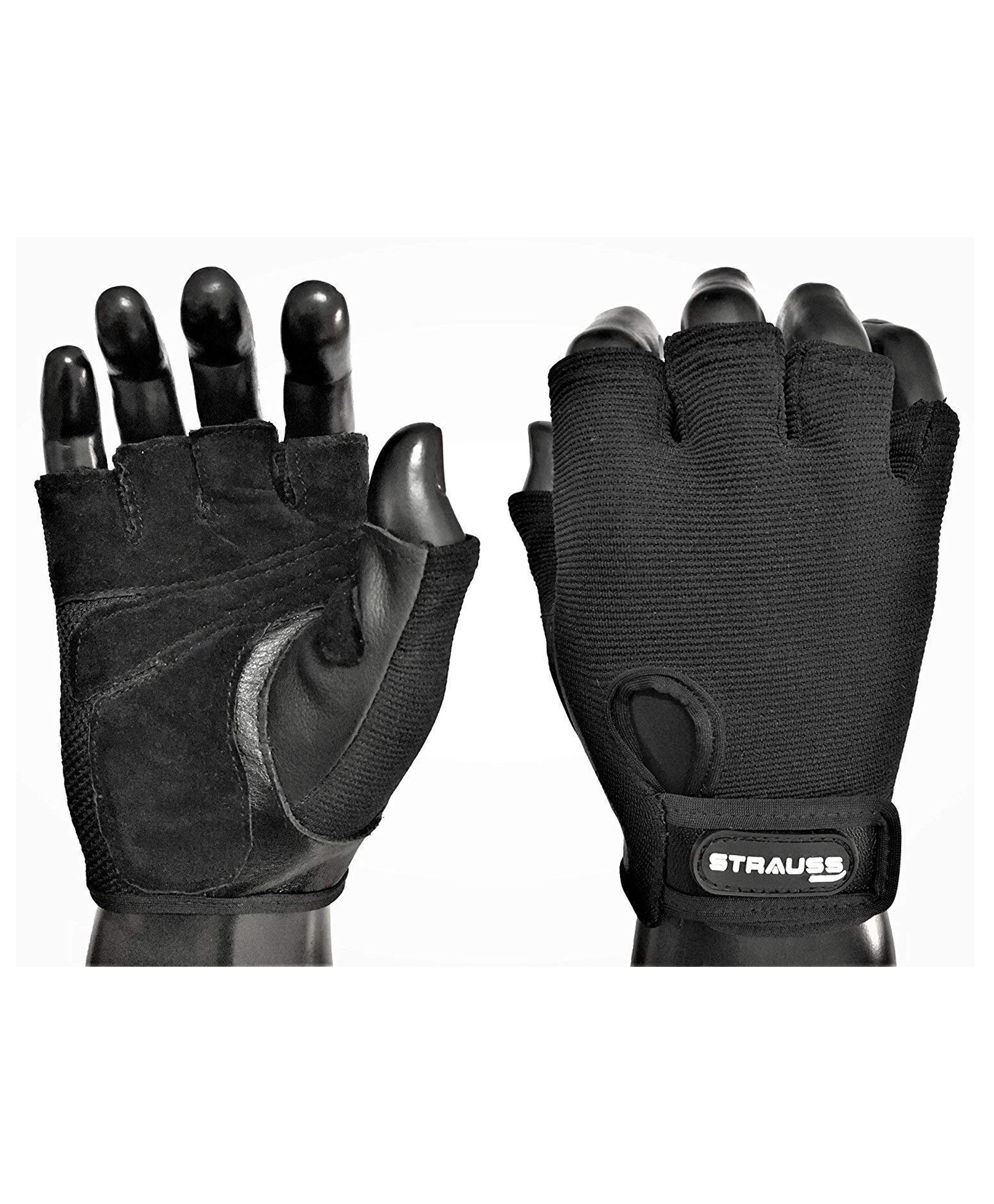 Strauss Stretch Back Gym Gloves with Leather Palm Medium - Black-picture-15