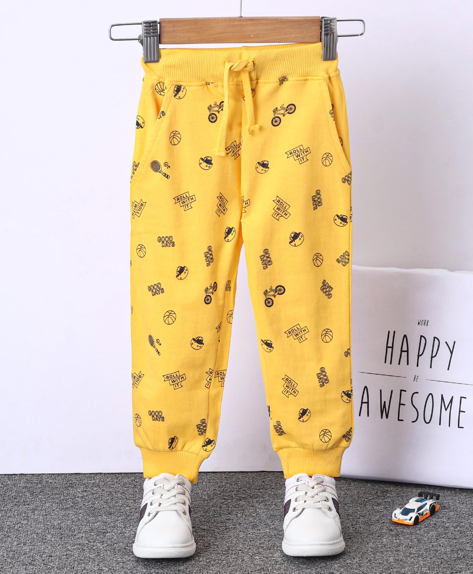 Babyhug Full Length Ribbed Waist Lounge Pant - Yellow-image-32