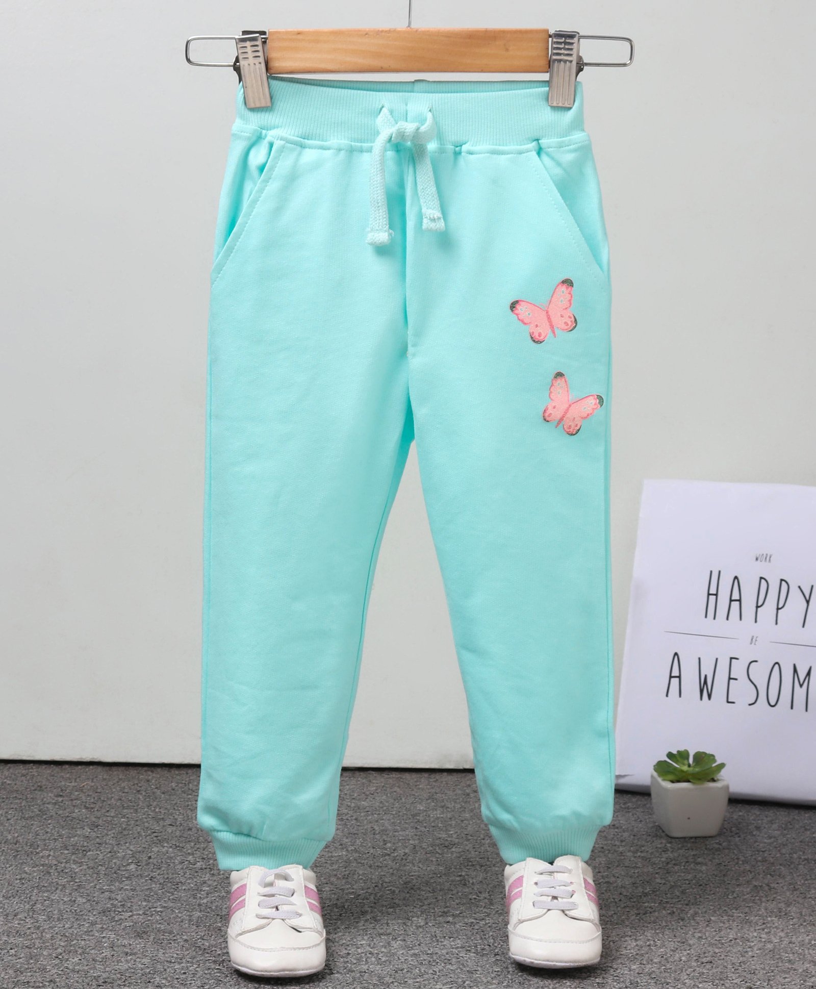 Babyhug Full Length Knit Lounge Pants Butterfly Patch - Blue-image-38