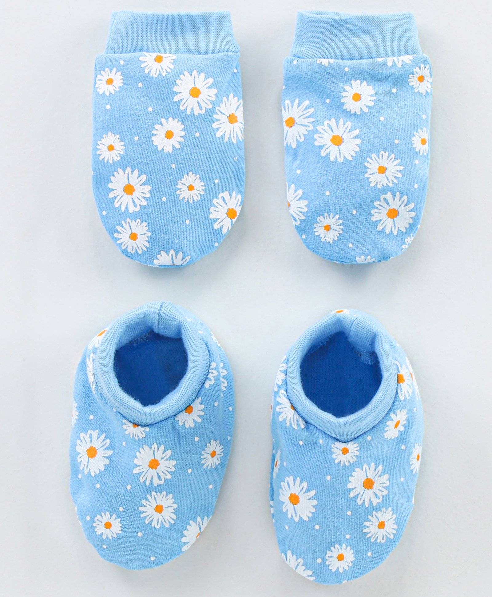 Babyhug 100% Cotton Mittens & Booties Set Floral Print- Blue-image-8