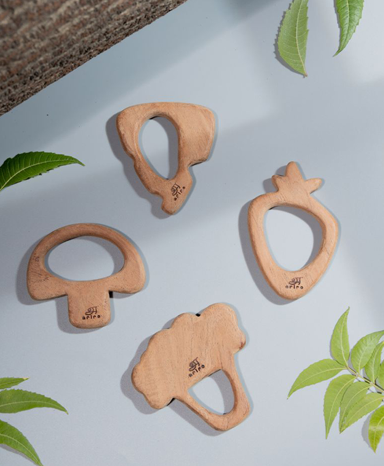 Ariro Organic Non Toxic Vegetable Neem Wood Teethers Pack of 4 - Brown-picture-12