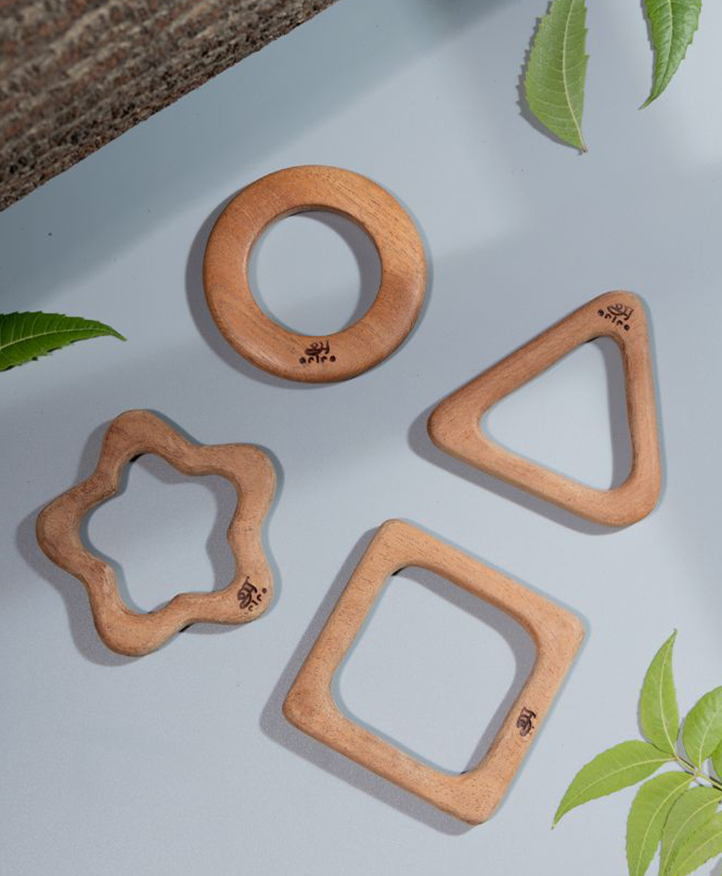 Ariro Organic Non Toxic Shapes Neem Wood Teethers Pack of 4 - Brown-picture-18