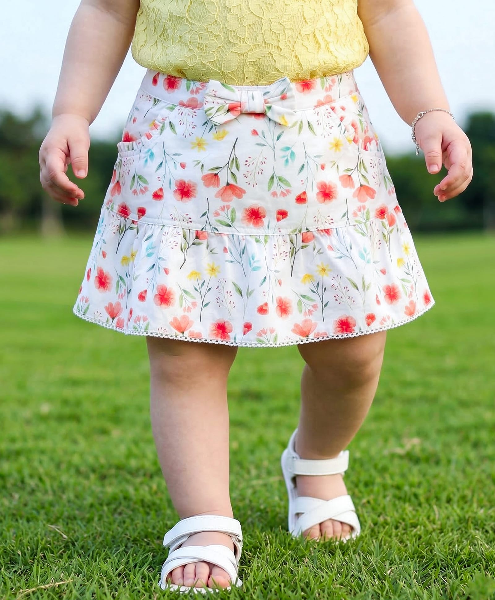 Babyoye Eco Conscious 100% Cotton Twill Lycra Skirt With Floral Print - White-picture-28