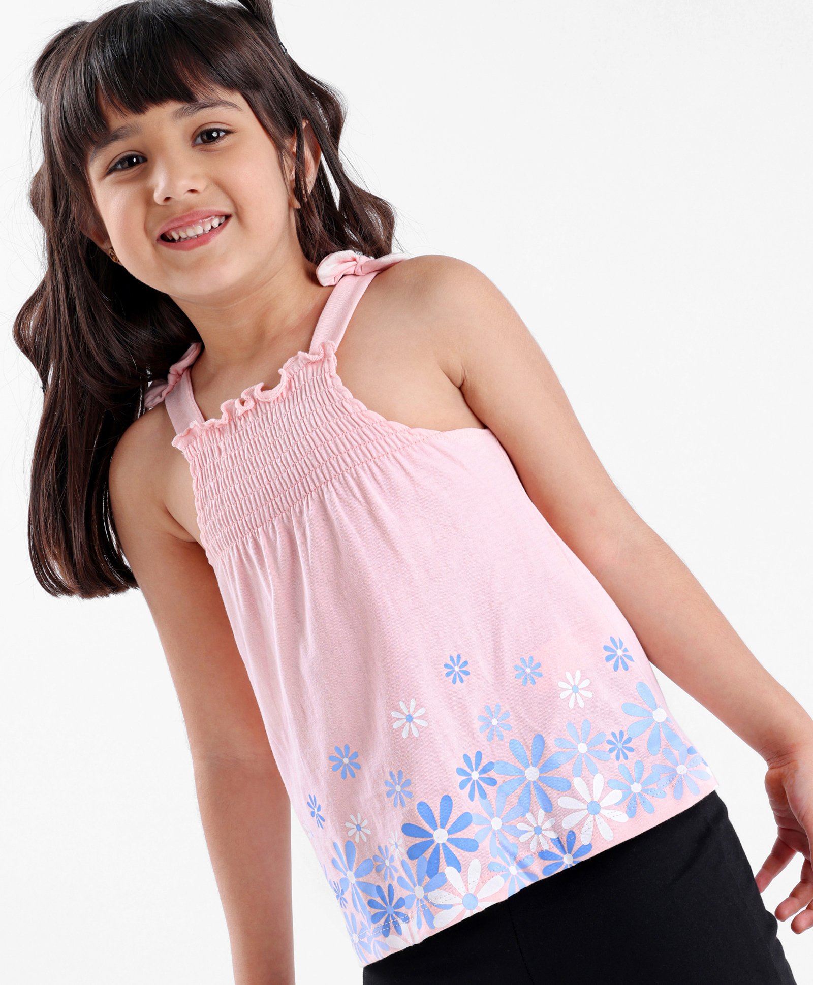 Babyhyg Singlet Top With Graphics & Smocking Detailing Floral Print - Pink-image-38