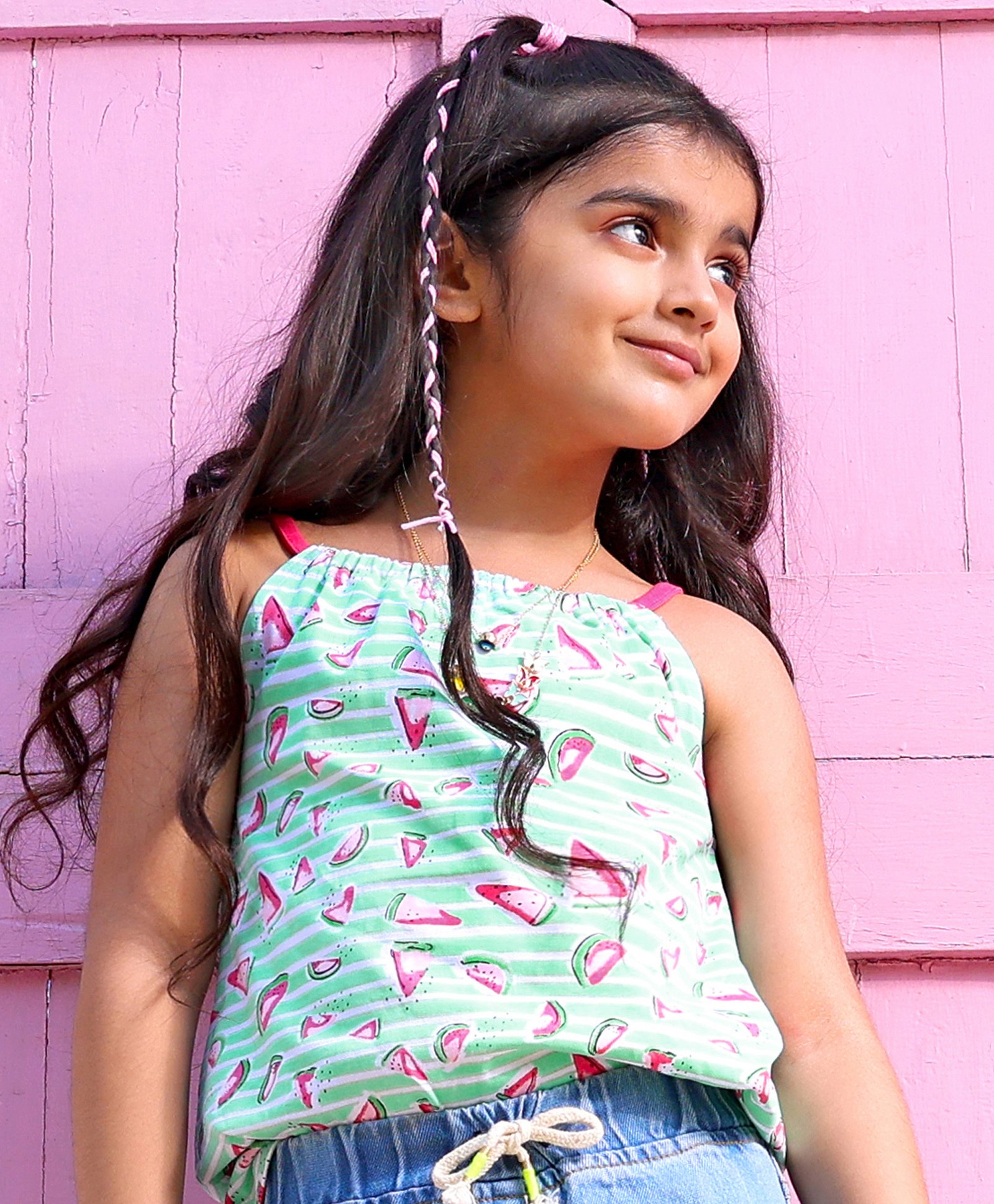 Babyhug Singlet Sleeves Cotton Top Watermelon Print - Mint Green-image-26