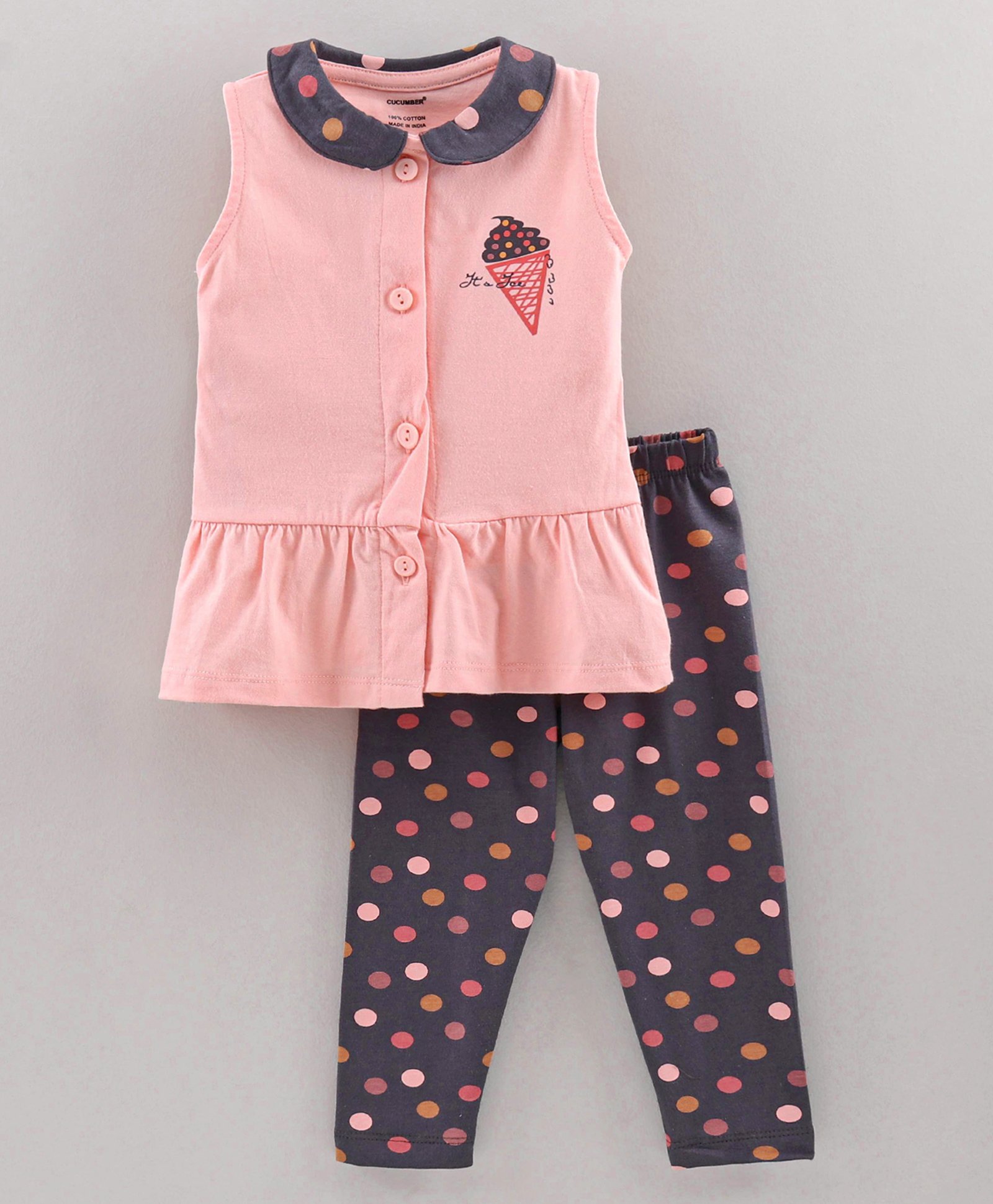 Cucumber Sleeveless Top & Leggings Polka Dots Print - Peach-image-28