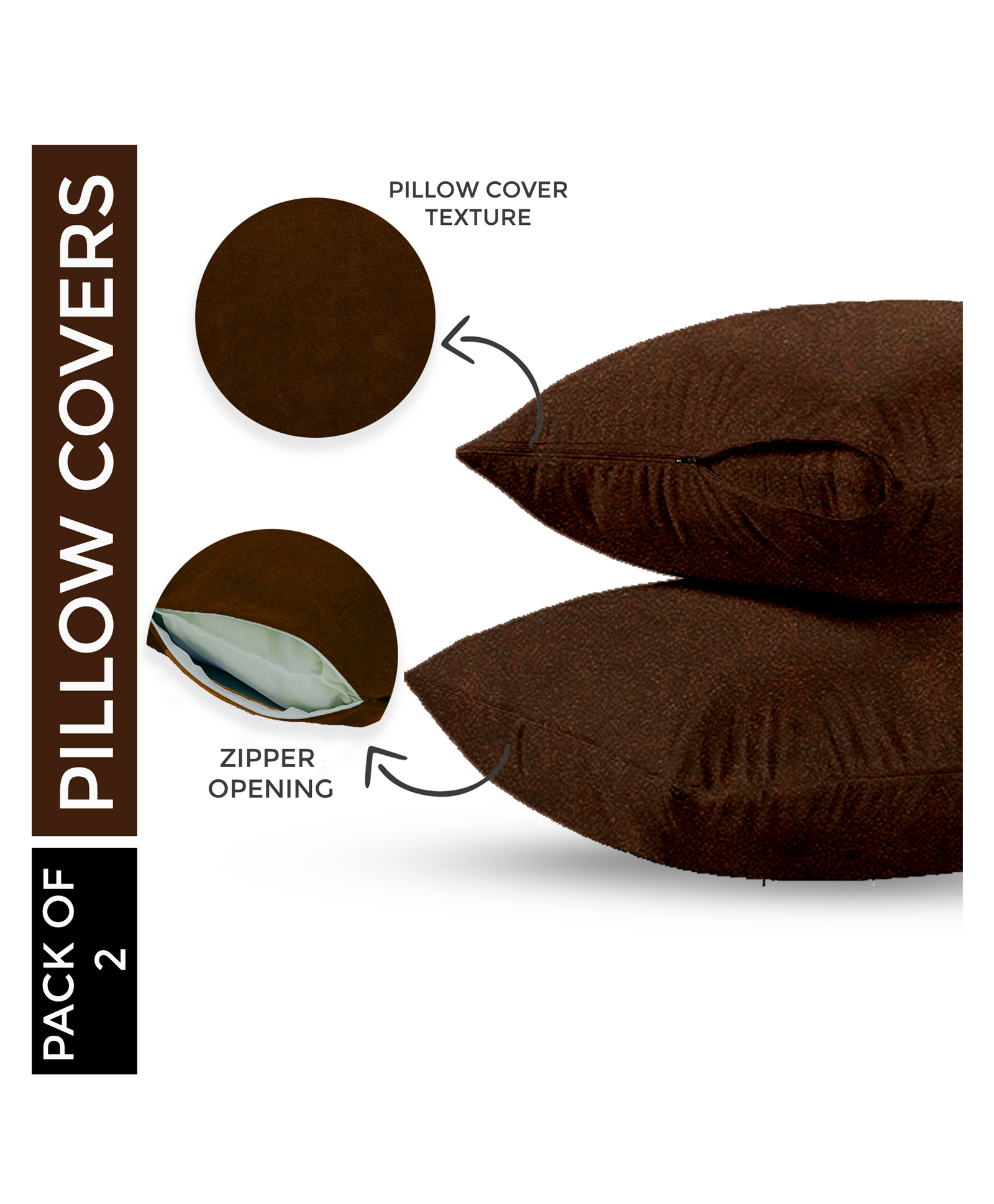 Mattress Protector Water Proof Washable Pillow Protection Covers Breathable Fabric With zipper Protect from Hair Oil and other spills 100% Cotton (28 x 18 inches) Pack Of 2 - (Coffee)-picture-2