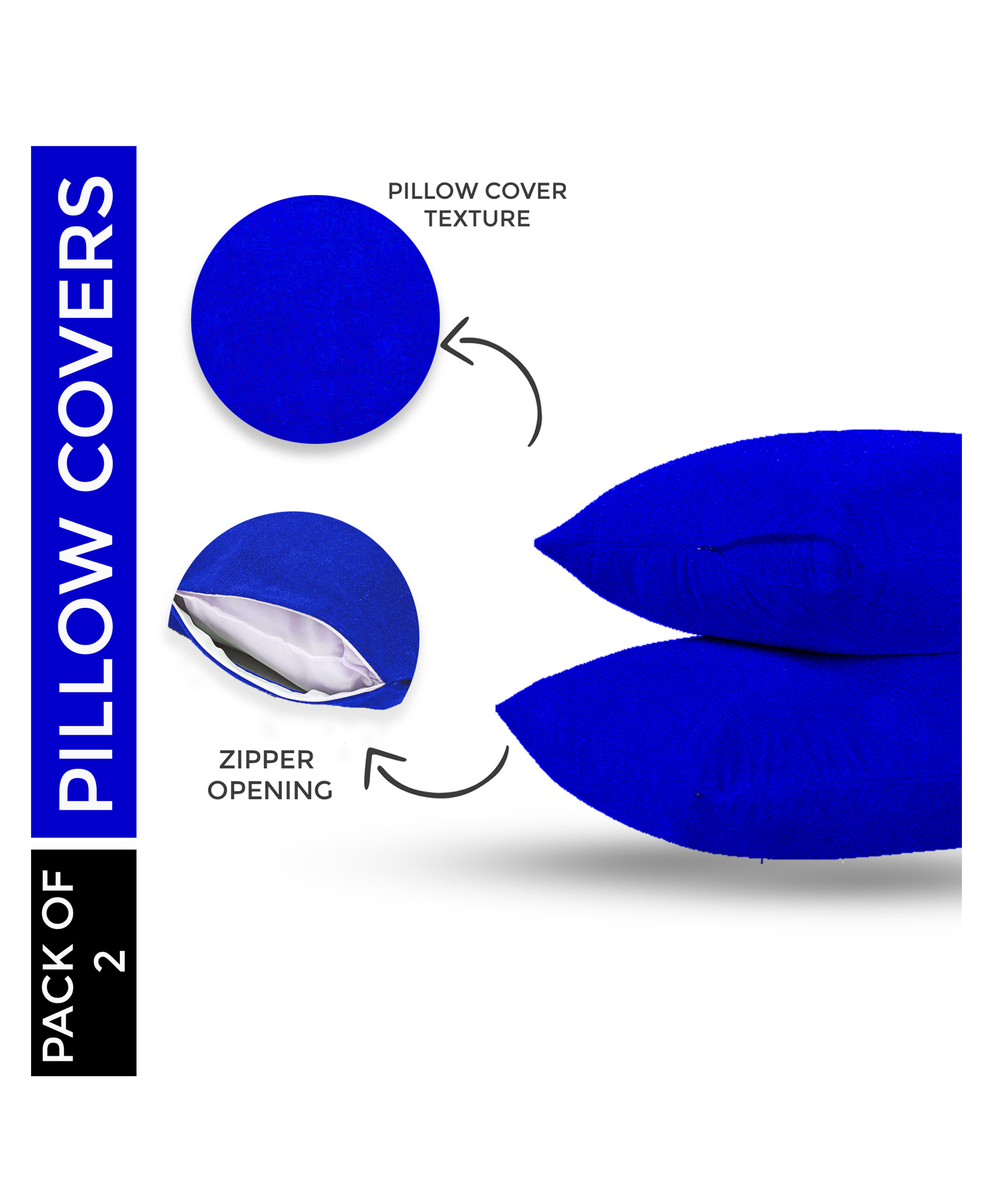 Mattress Protector Water Proof Washable Pillow Protection Covers Breathable Fabric With zipper Protect from Hair Oil and other spills 100% Cotton (28 x 18 inches) Pack Of 2 - (Royal Blue)-image-3