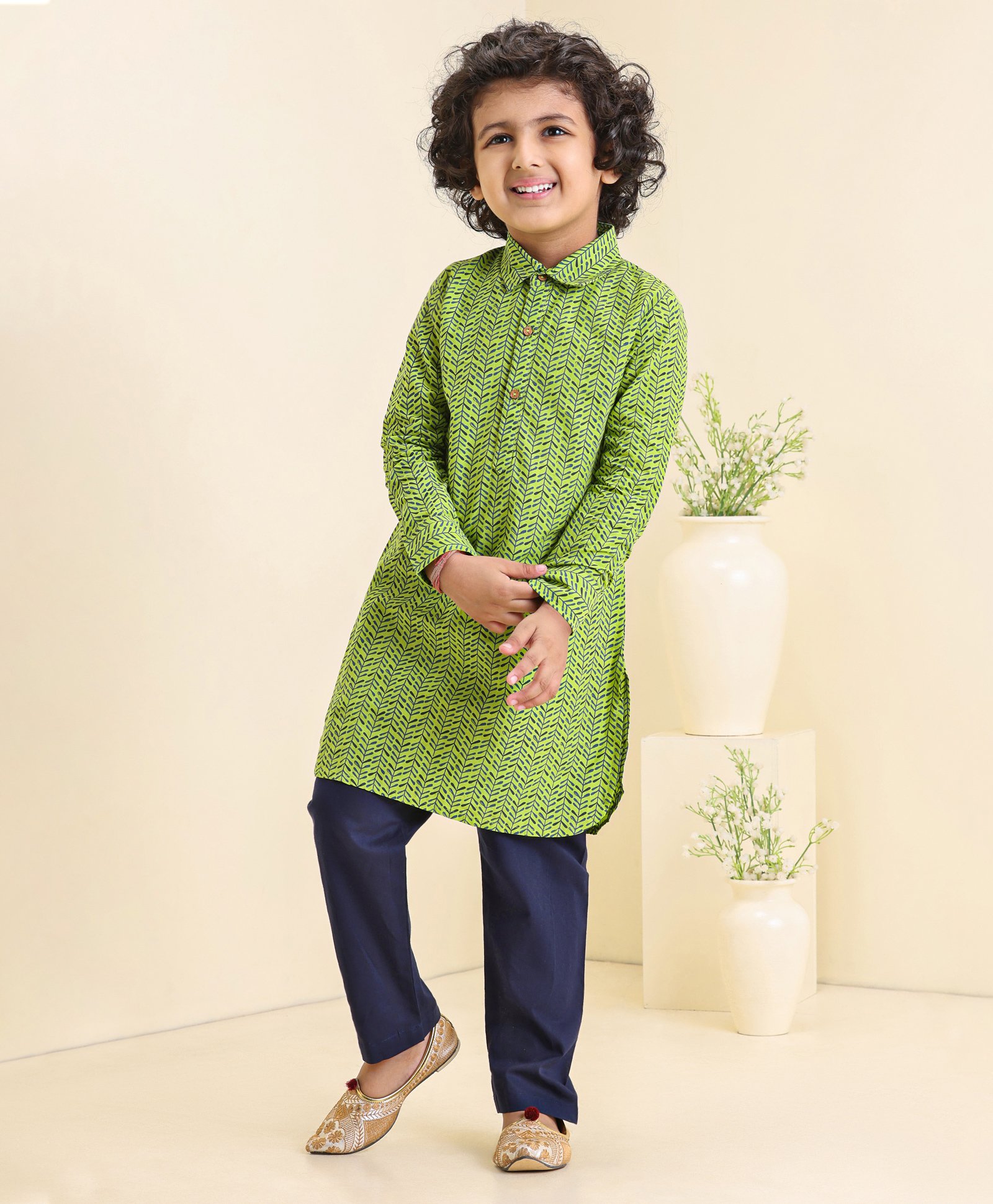 Babyhug Full Sleeves Printed Kurta & Pyjama Set - Green Blue-picture-35