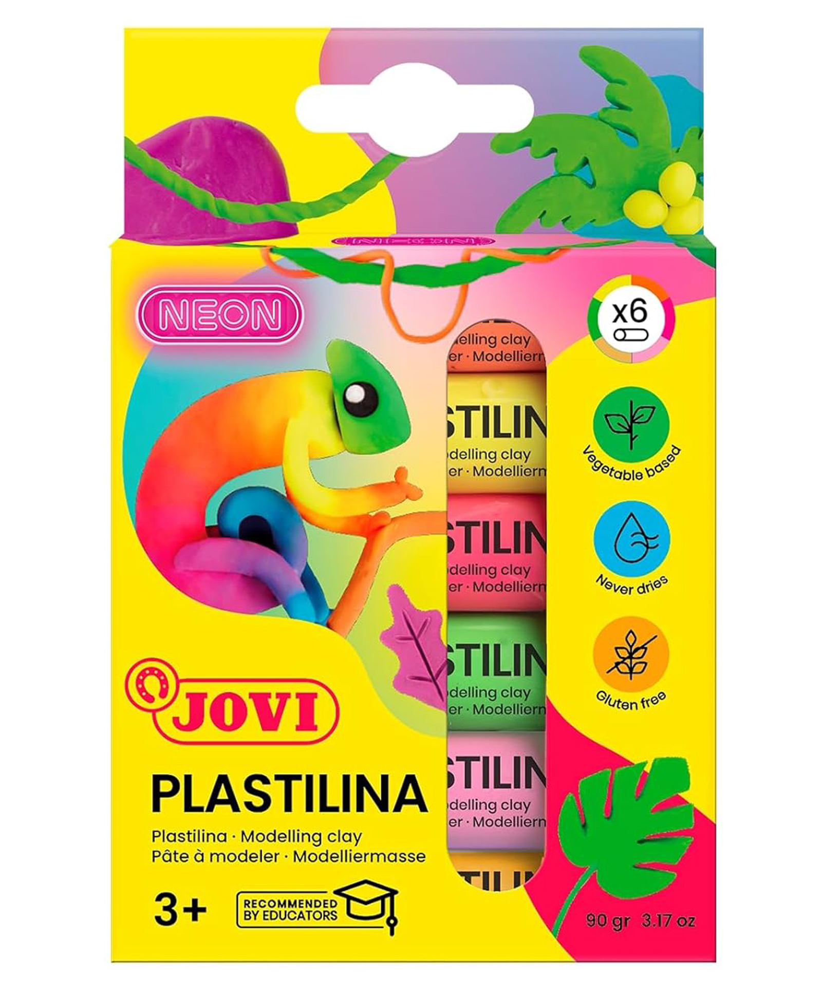 JOVI Plastilina Non Drying Modelling Clay Neon Pack Of 6 Bars Multicolour - 15 gm each-image-29