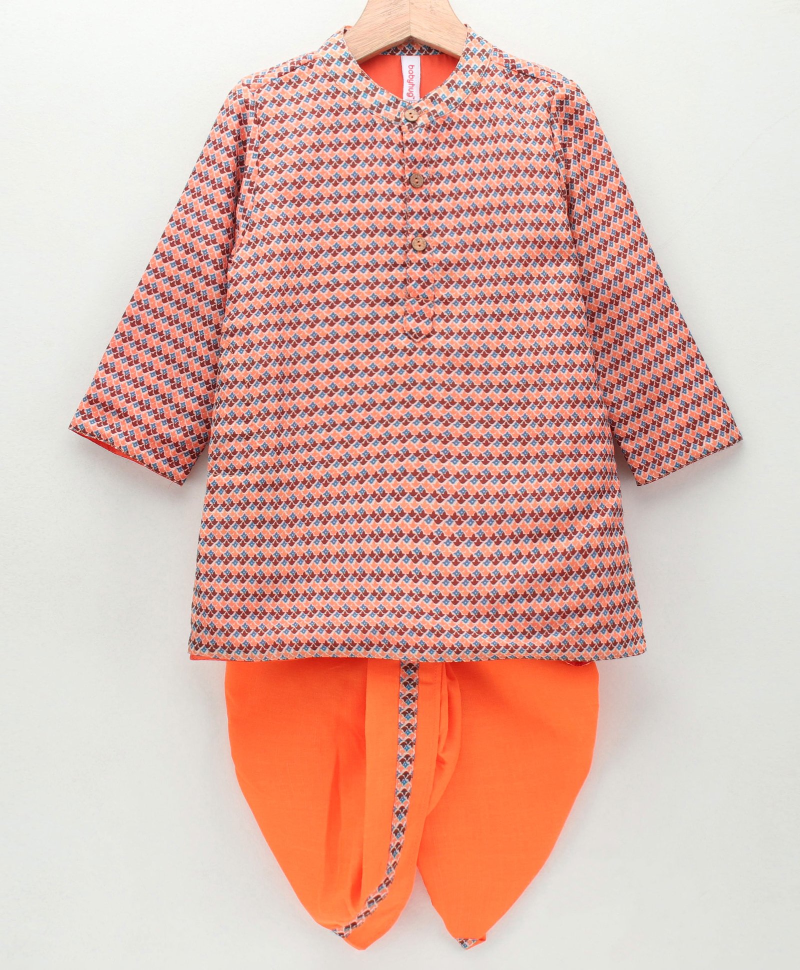 Babyhug Full Sleeves All Over Printed Dhoti & Kurta Set - Orange-image-4